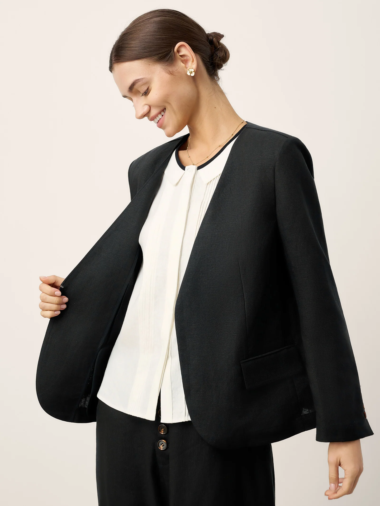 Linen-Lyocell Relaxed V-neck Tailored Blazer VERITY - Image 3