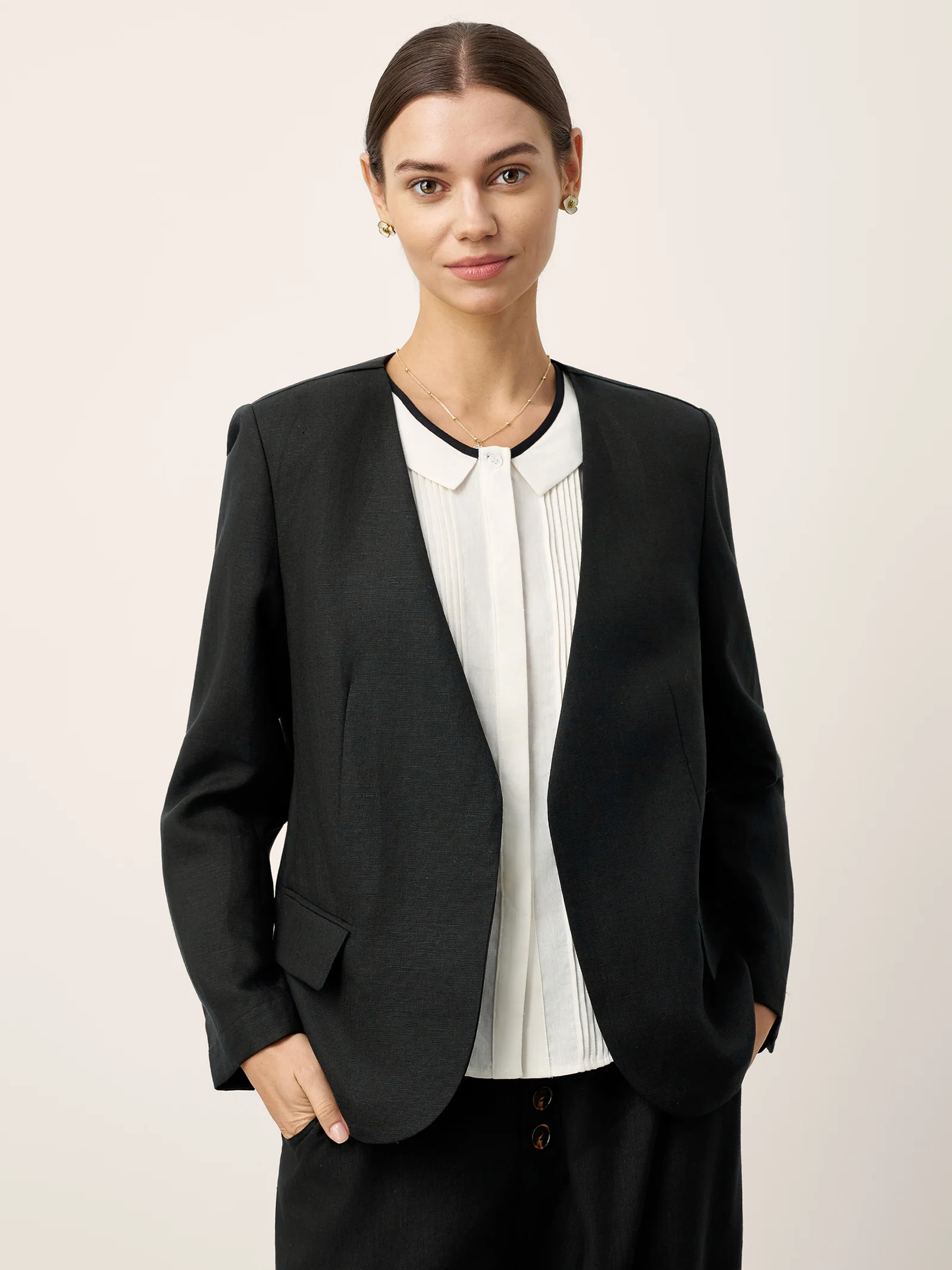Linen-Lyocell Relaxed V-neck Tailored Blazer VERITY - Image 5