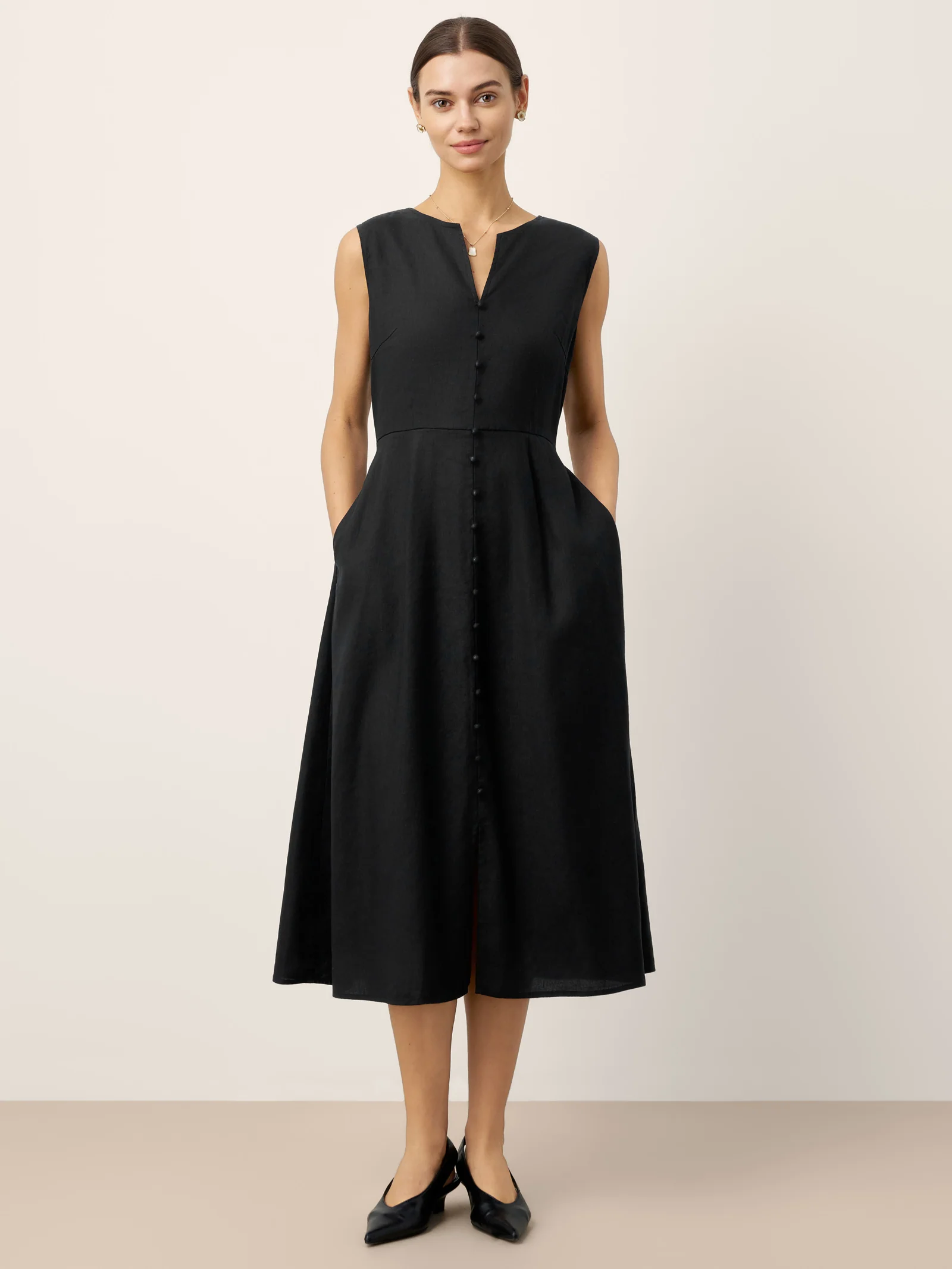 Linen-Lyocell V-Neck Sleeveless Maxi Dress WILLOW