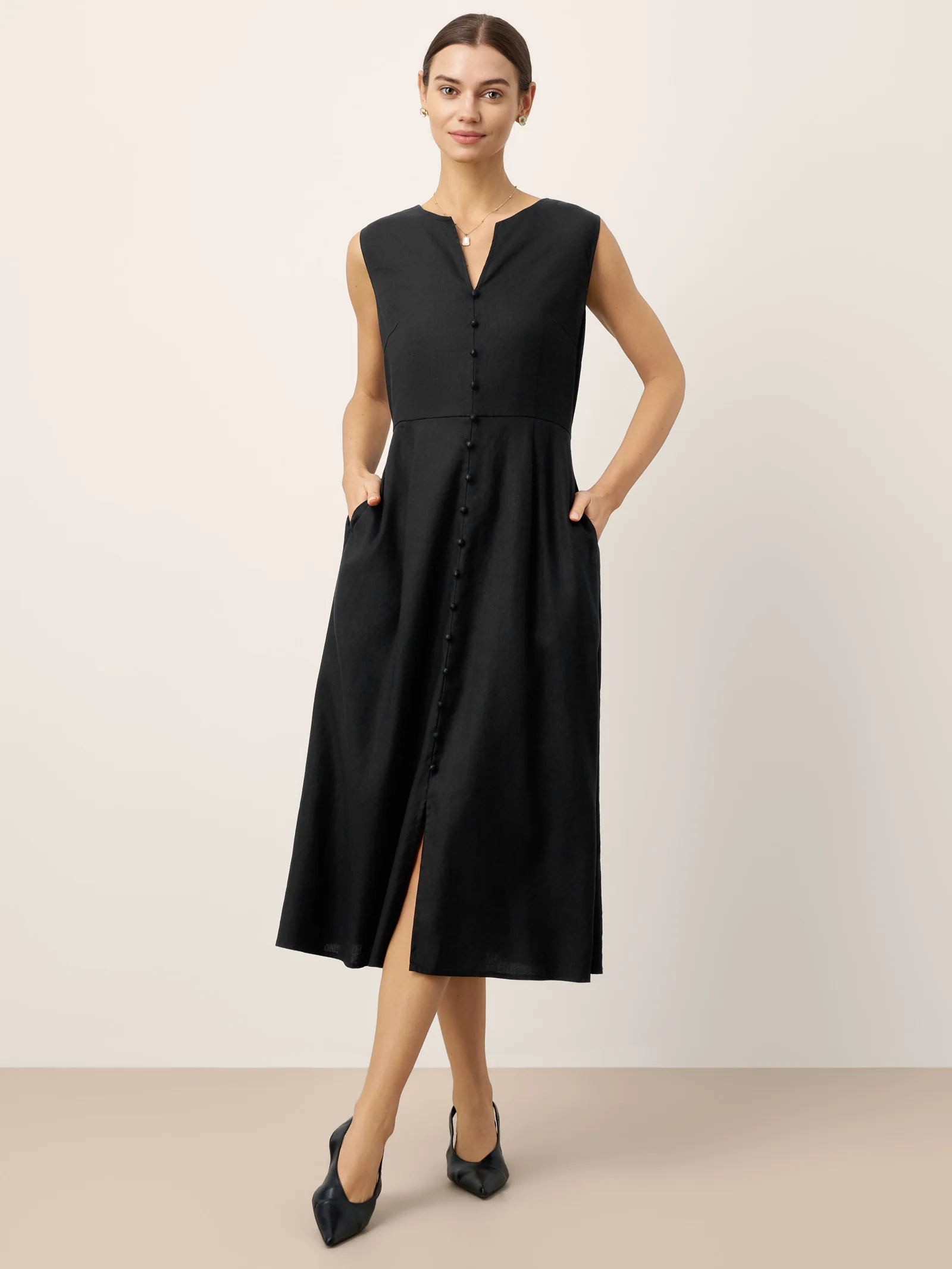 Linen-Lyocell V-Neck Sleeveless Maxi Dress WILLOW - Image 3