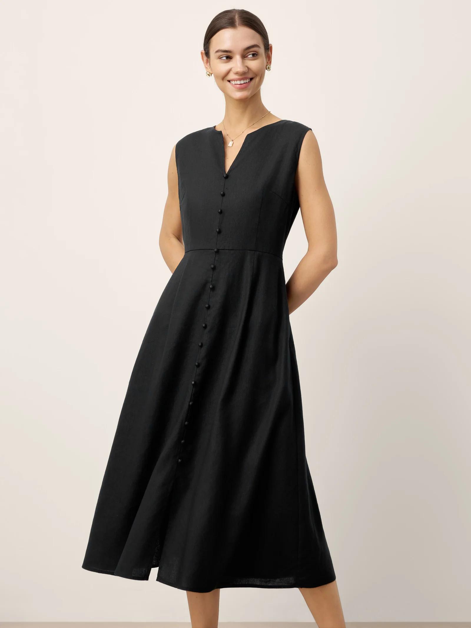 Linen-Lyocell V-Neck Sleeveless Maxi Dress WILLOW - Image 5