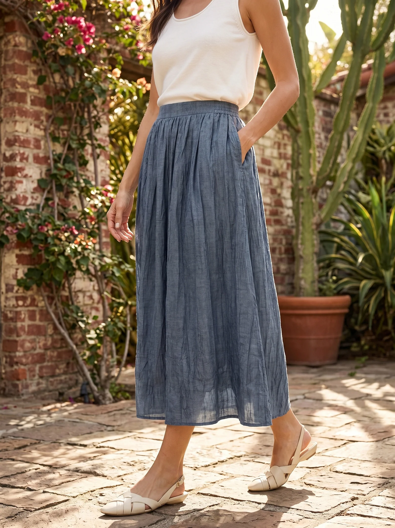 Lyocell Textured Pleated Waist Skirt ROSAMUND - Image 11
