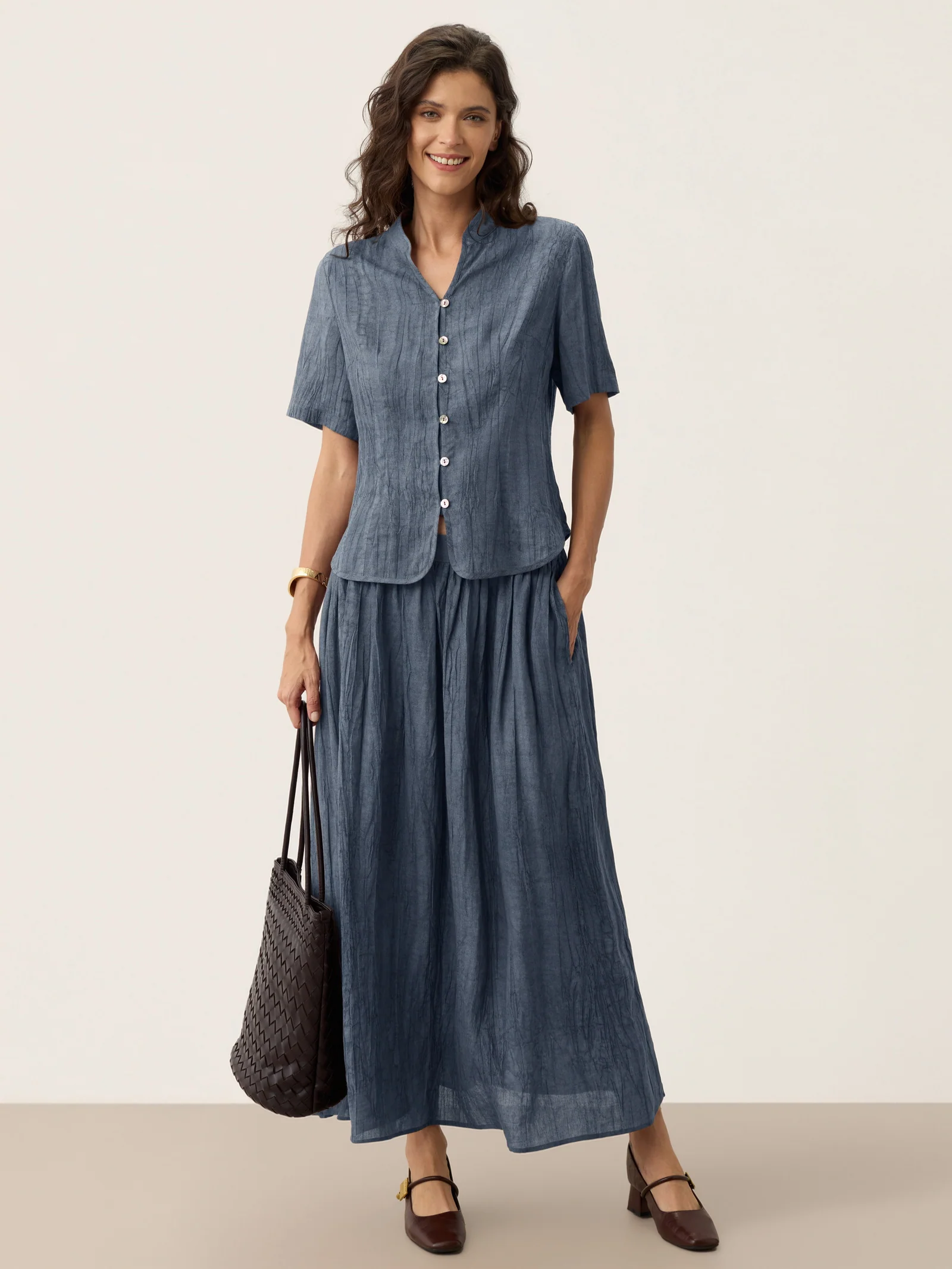 Lyocell Textured Pleated Waist Skirt ROSAMUND - Image 17
