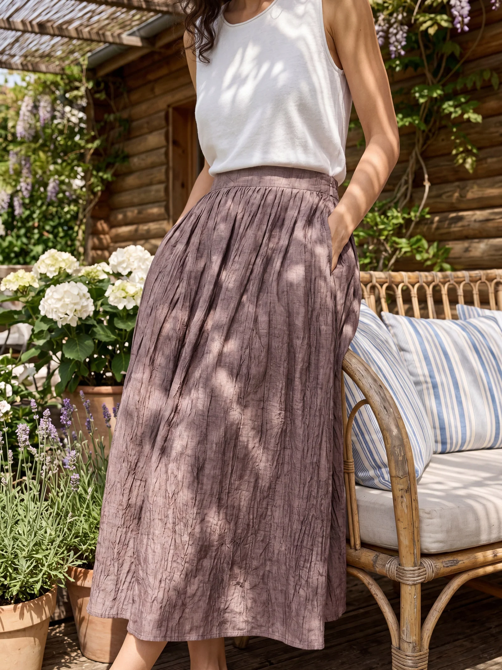 Lyocell Textured Pleated Waist Skirt ROSAMUND - Image 2
