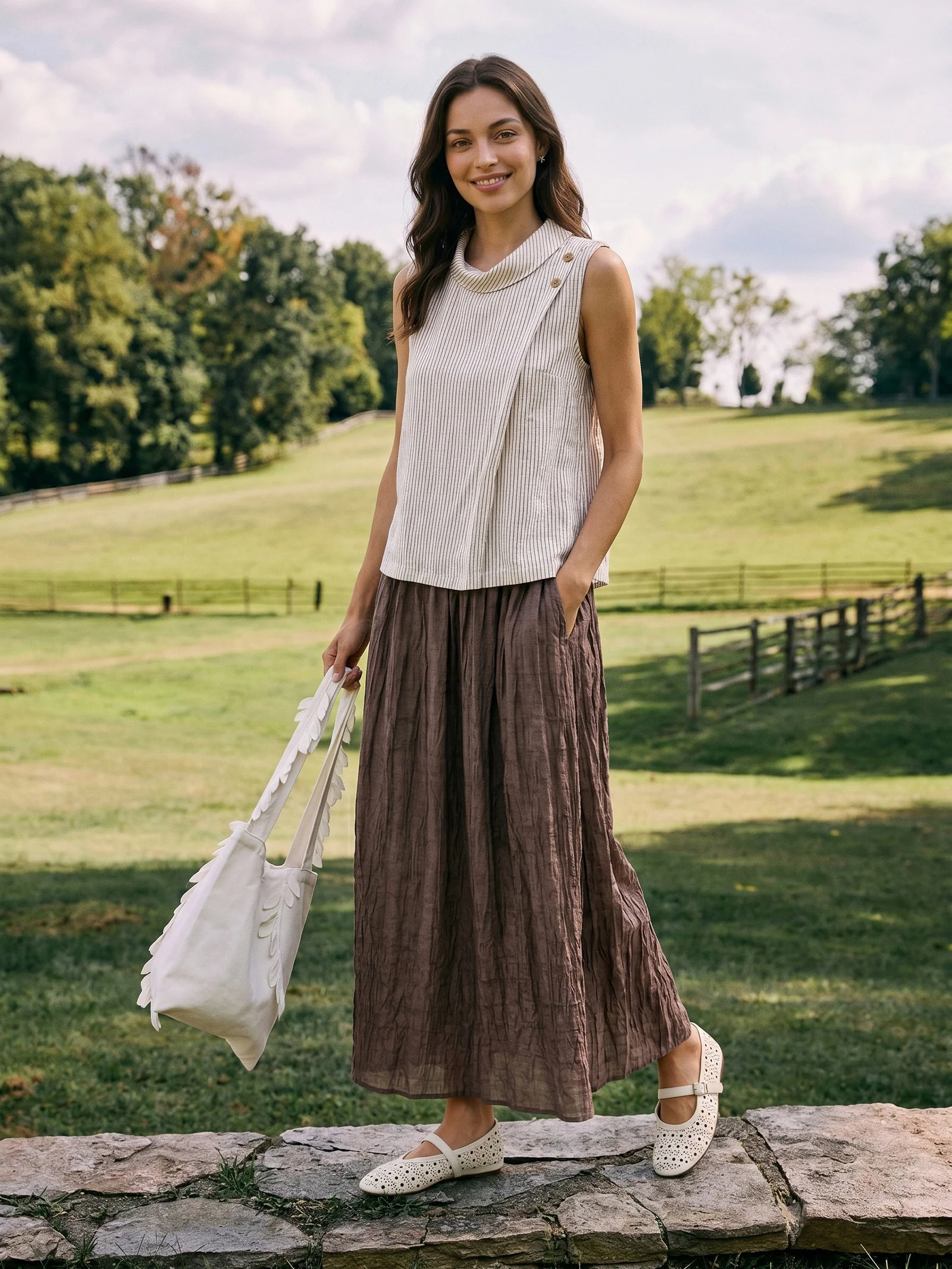 Lyocell Textured Pleated Waist Skirt ROSAMUND - Image 3