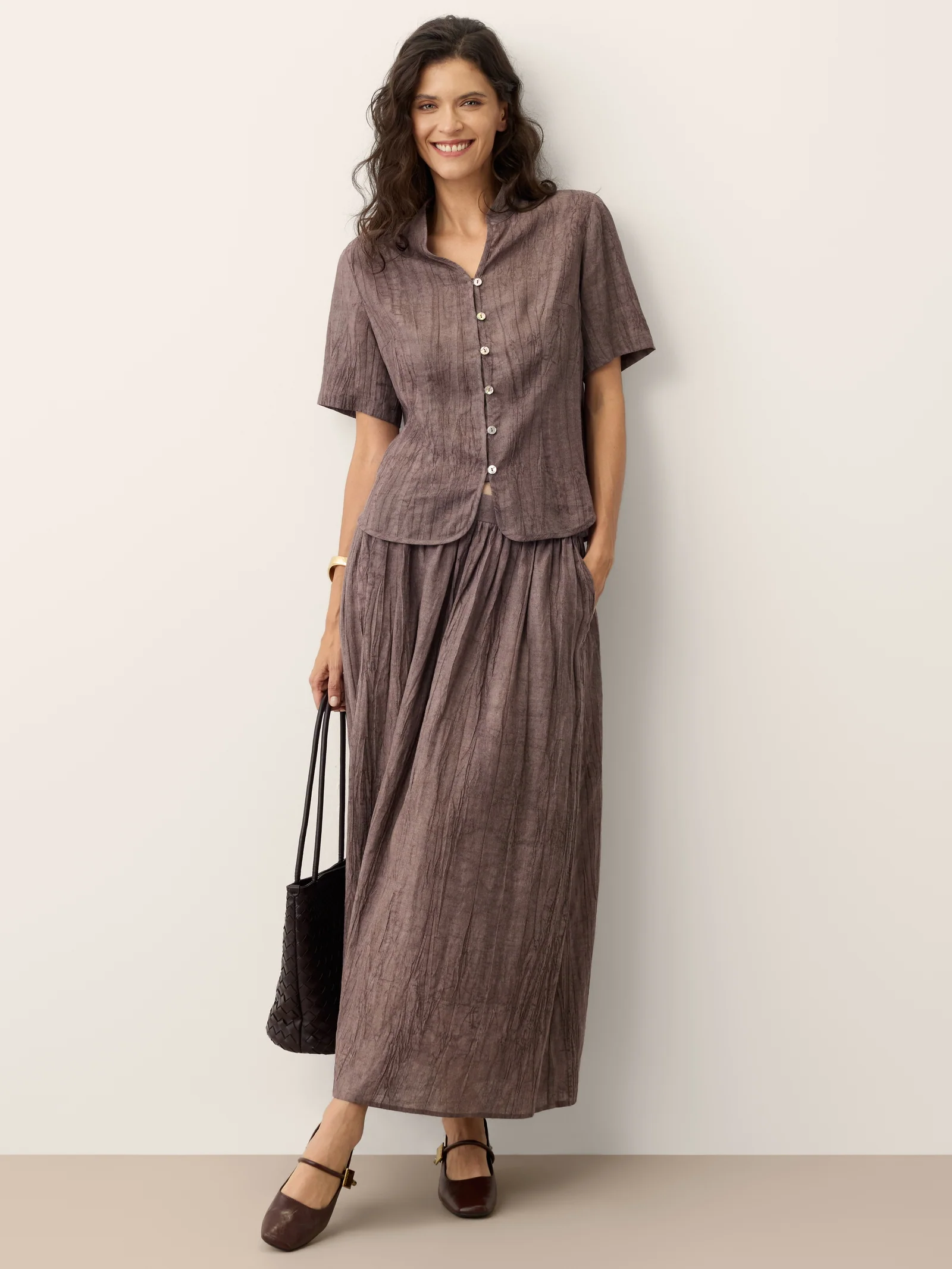 Lyocell Textured Pleated Waist Skirt ROSAMUND - Image 9
