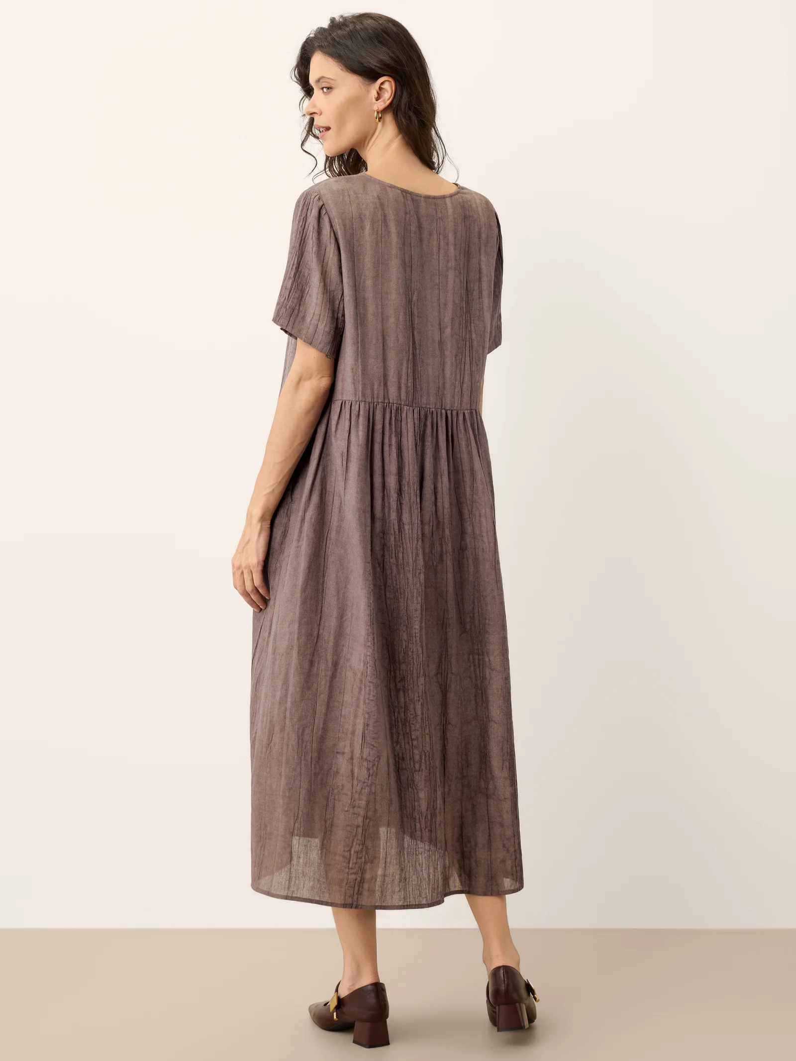 Lyocell Textured V Neck Tie Waist Maxi Dress SUSANNA - Image 5