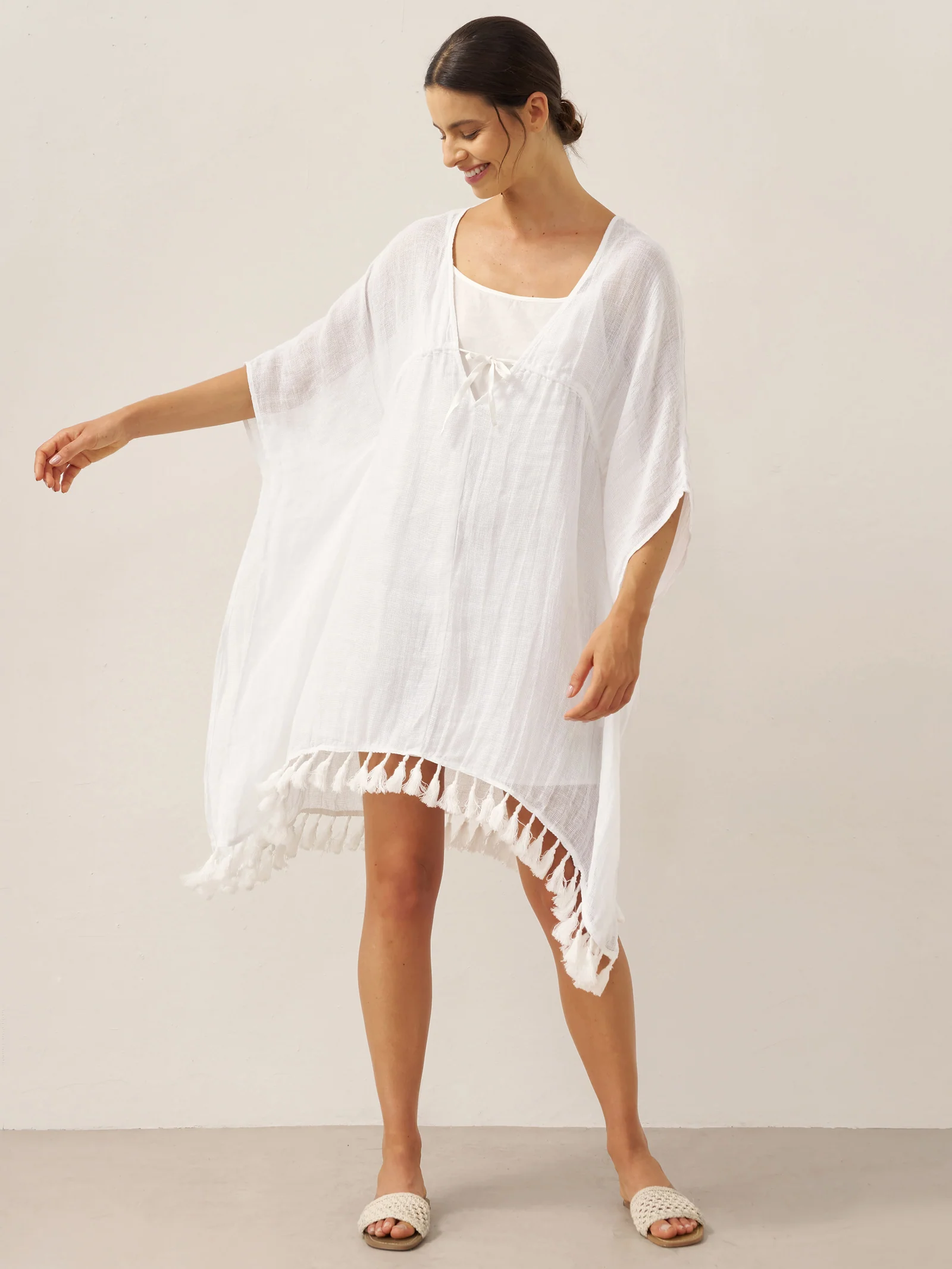 Linen V-Neck Cover-Up and Slip Dress Set CASS - Image 10