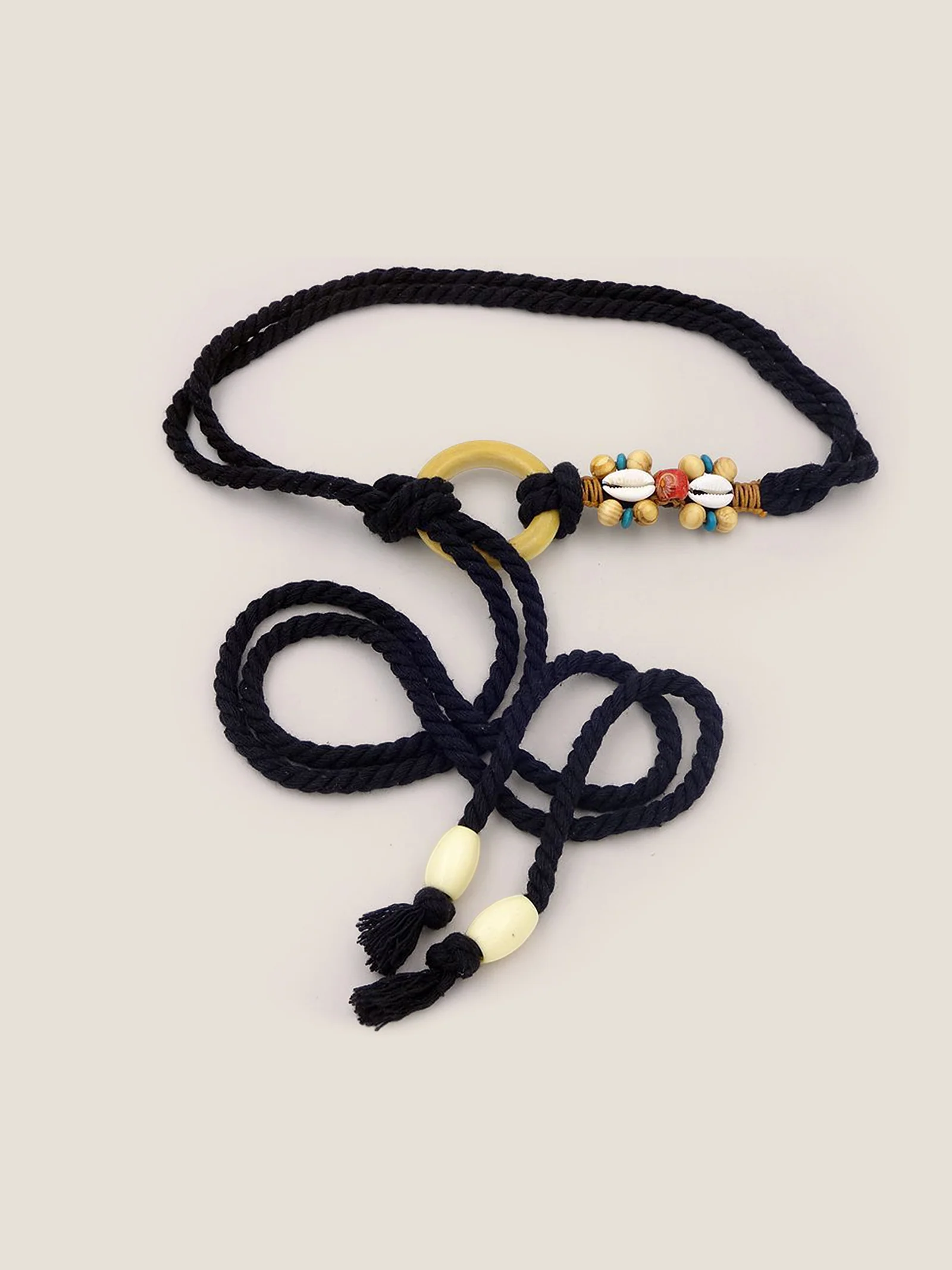 Linen Woven Belt With Wooden Beads - Image 2