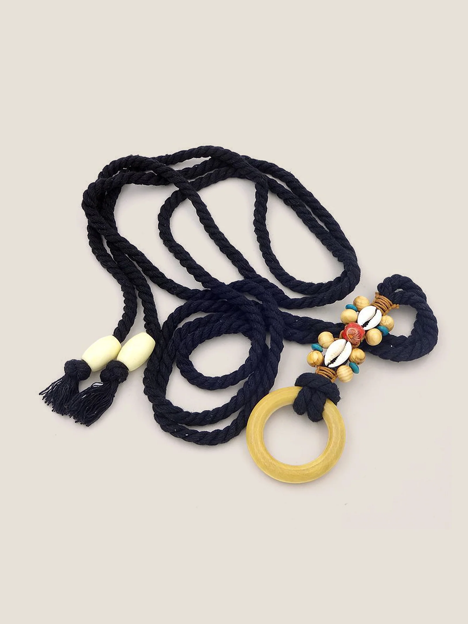 Linen Woven Belt With Wooden Beads - Image 3