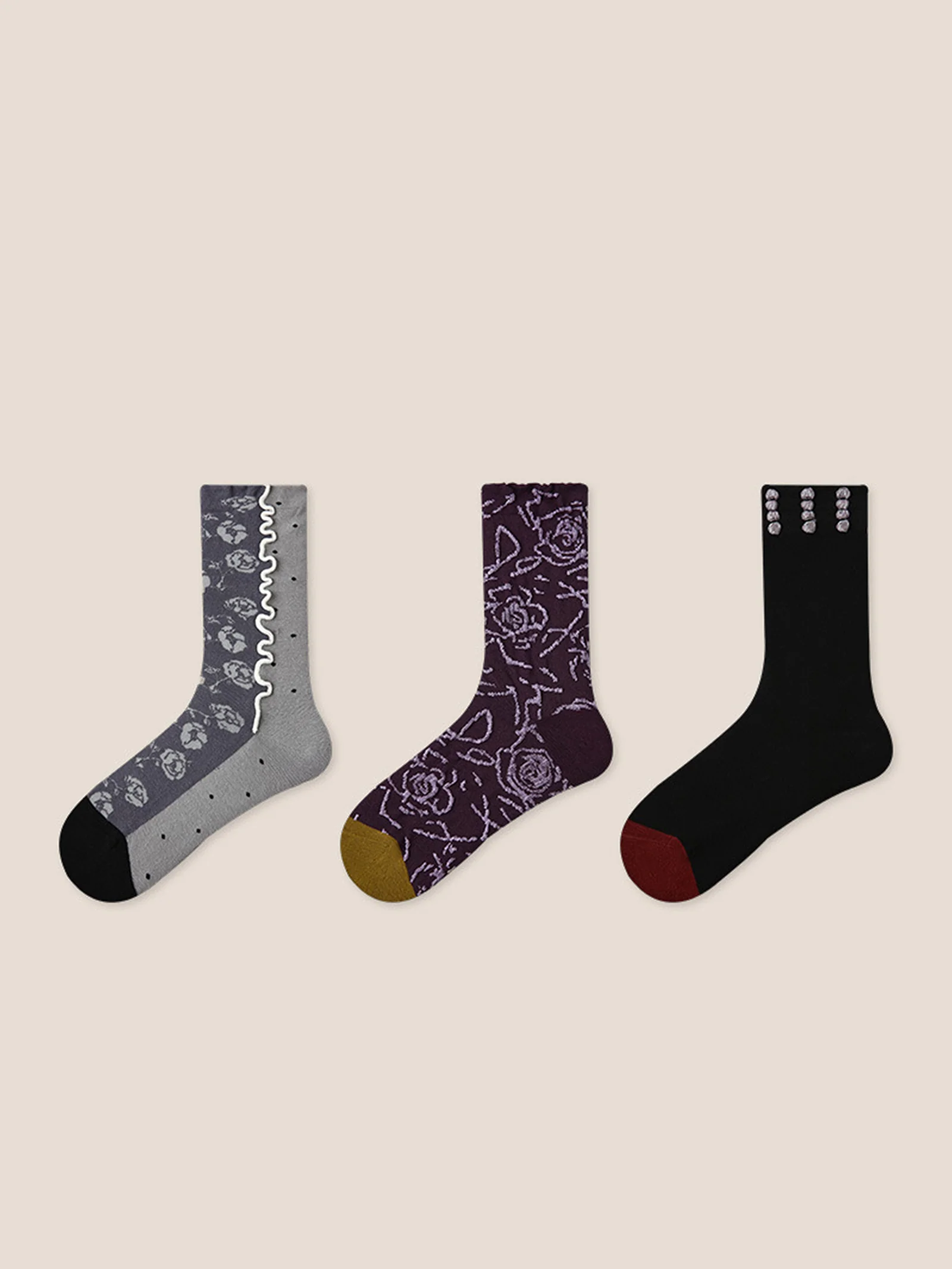Long-Staple Cotton 3-Pair Floral Embossed Slouch Mid-Calf Sock Set - Image 10