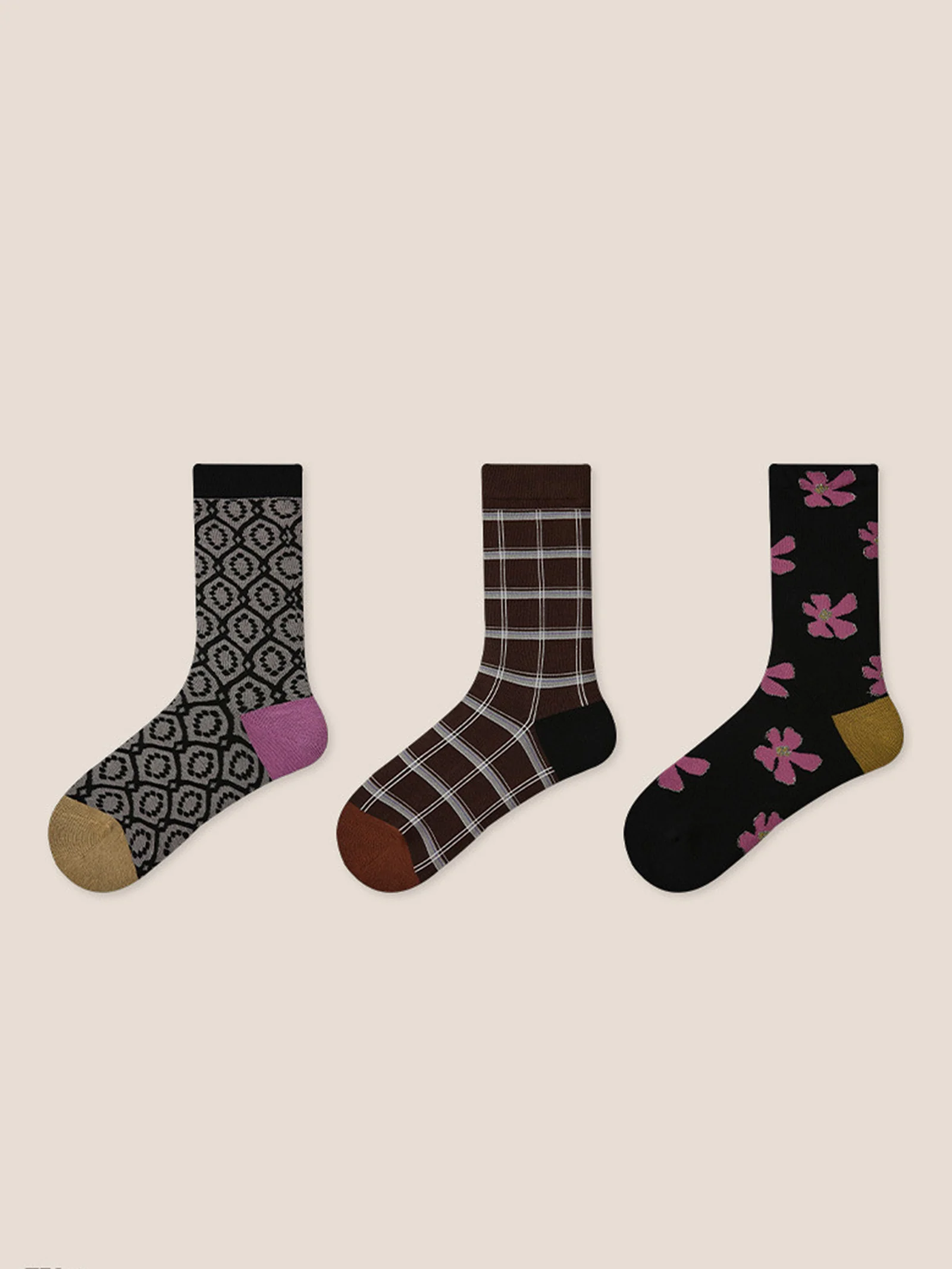 Long-Staple Cotton 3-Pair Floral Embossed Slouch Mid-Calf Sock Set - Image 2