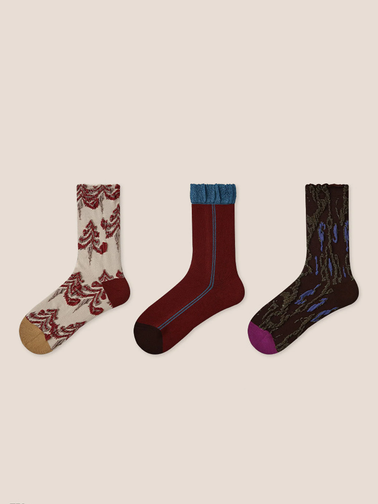 Long-Staple Cotton 3-Pair Floral Embossed Slouch Mid-Calf Sock Set - Image 3