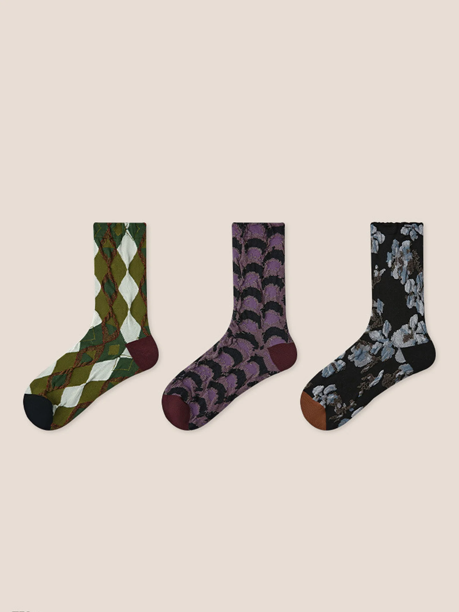 Long-Staple Cotton 3-Pair Floral Embossed Slouch Mid-Calf Sock Set - Image 5