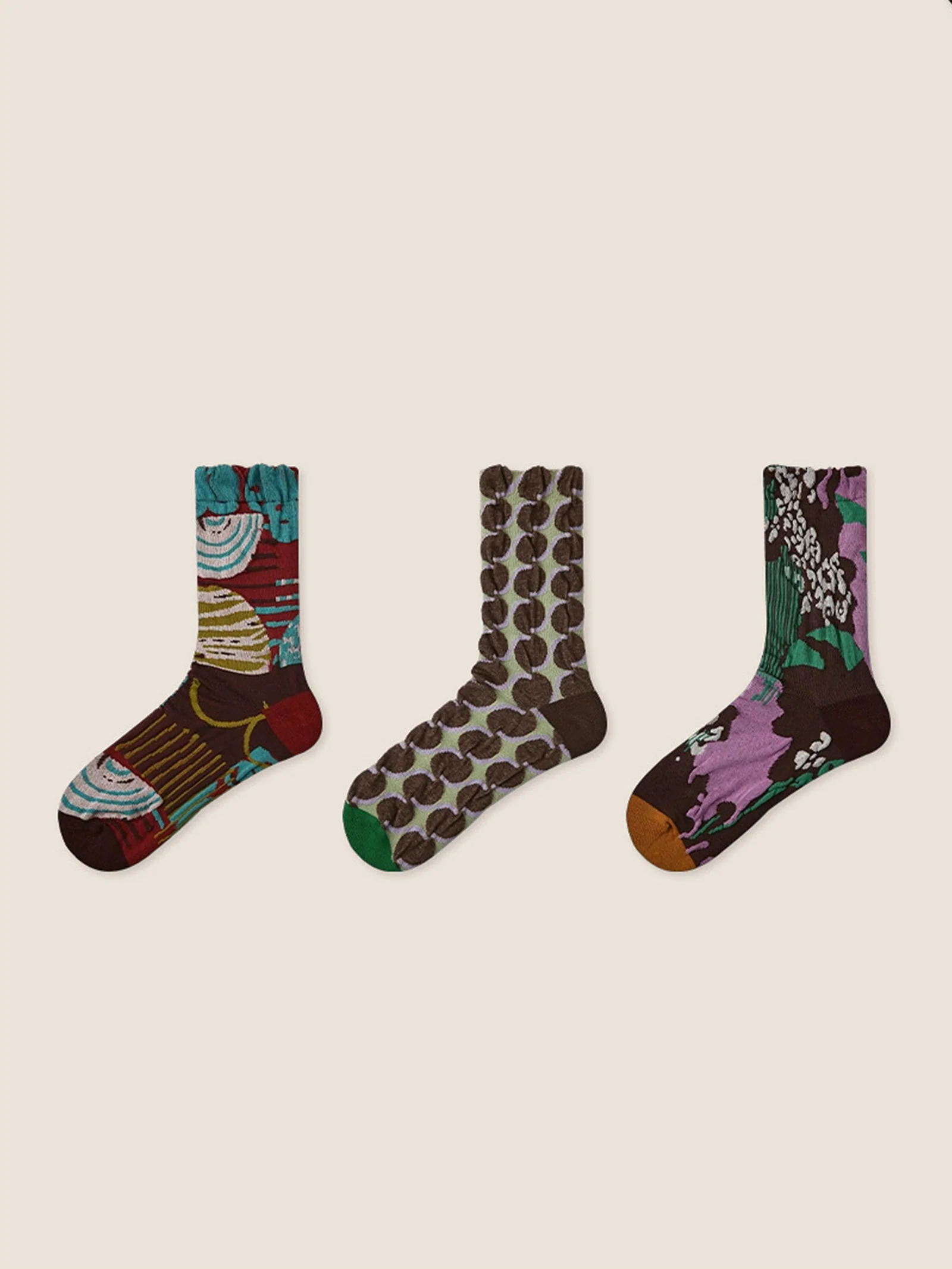 Long-Staple Cotton 3-Pair Floral Embossed Slouch Mid-Calf Sock Set - Image 8