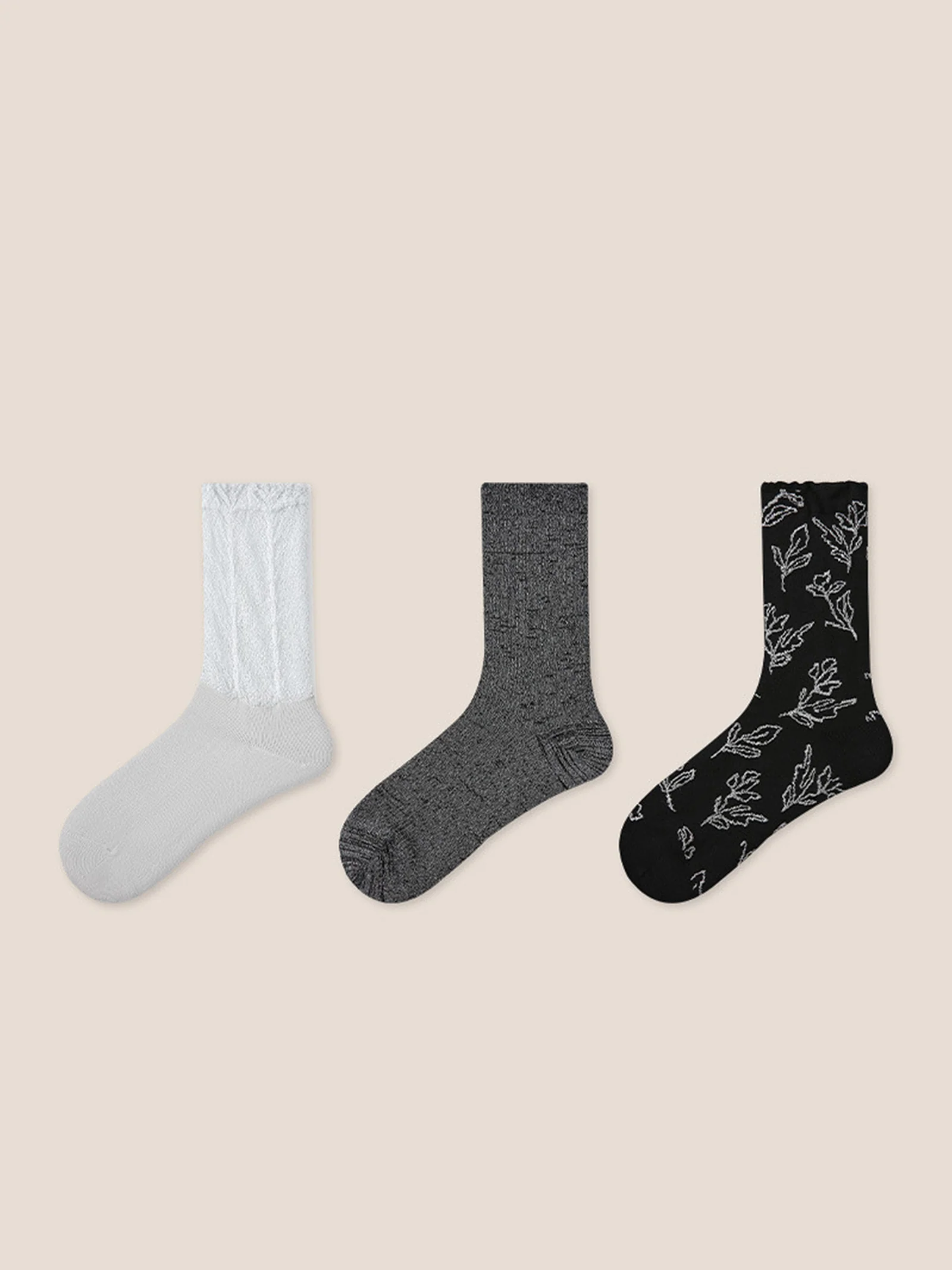 Long-Staple Cotton 3-Pair Floral Embossed Slouch Mid-Calf Sock Set - Image 9