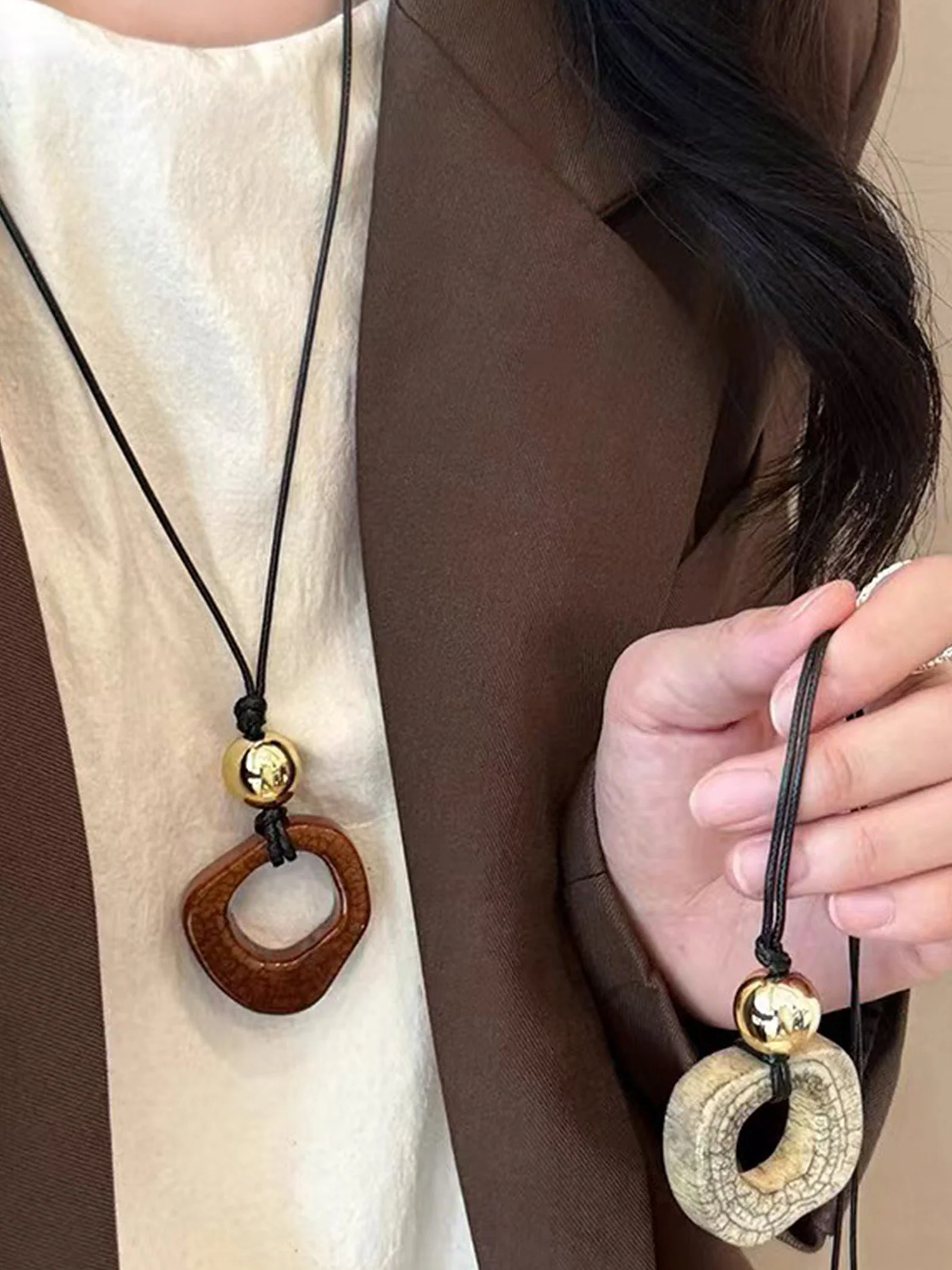Long Sweater Necklace With Resin Camel Bone Pendant - Image 3