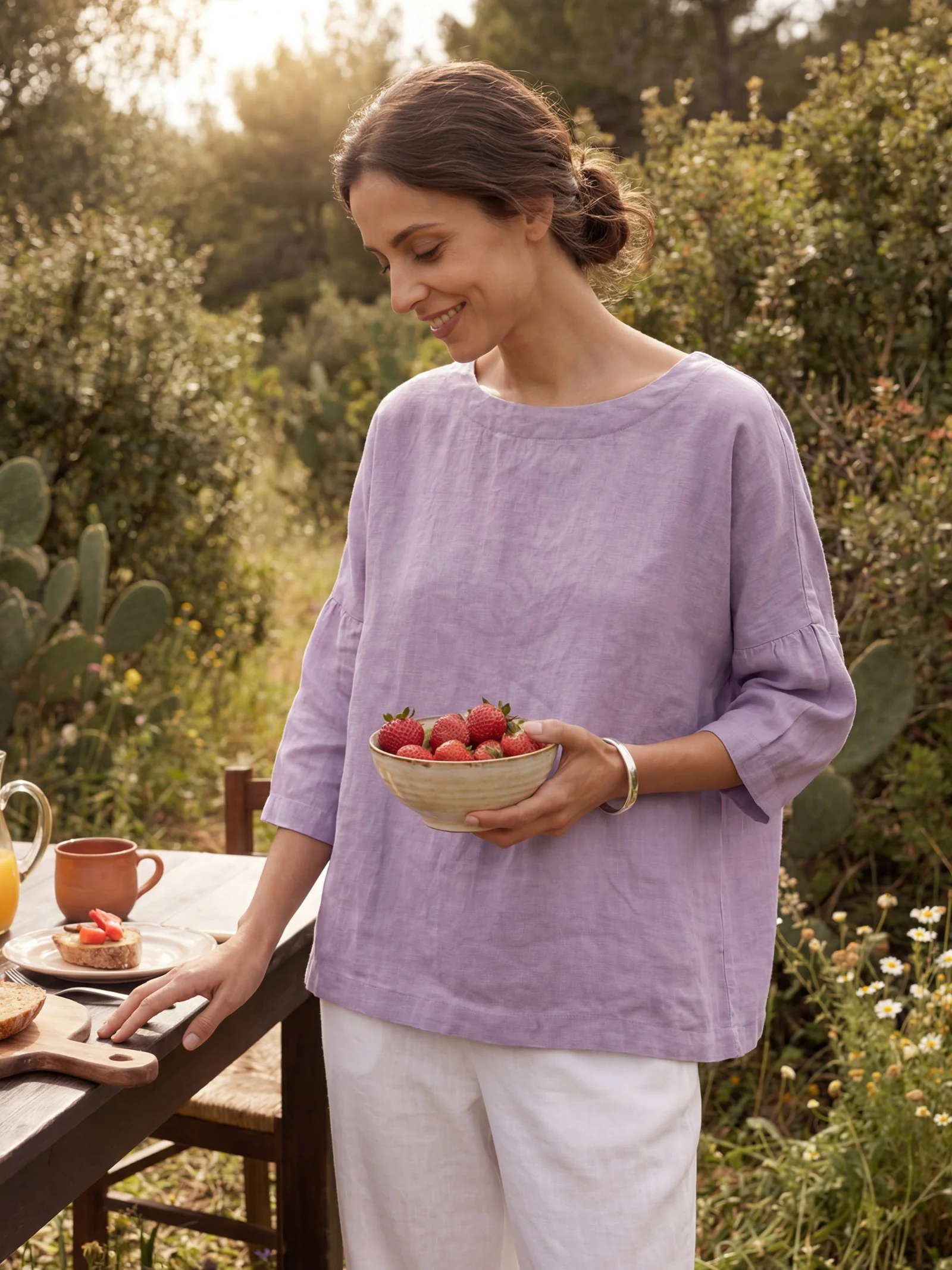 100% Linen Boatneck 3/4 Length Sleeve Top AURORA - Image 12
