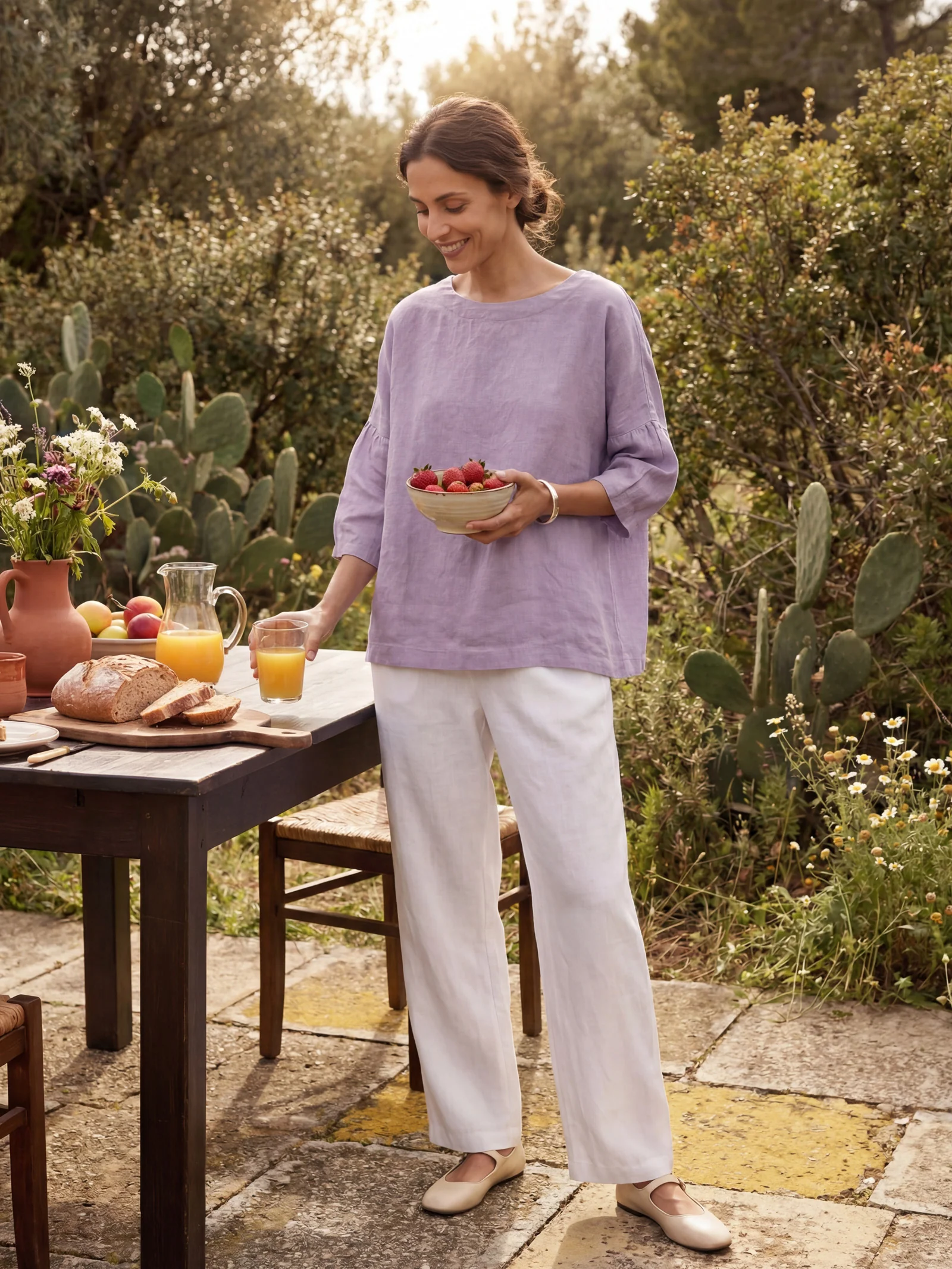100% Linen Boatneck 3/4 Length Sleeve Top AURORA - Image 13