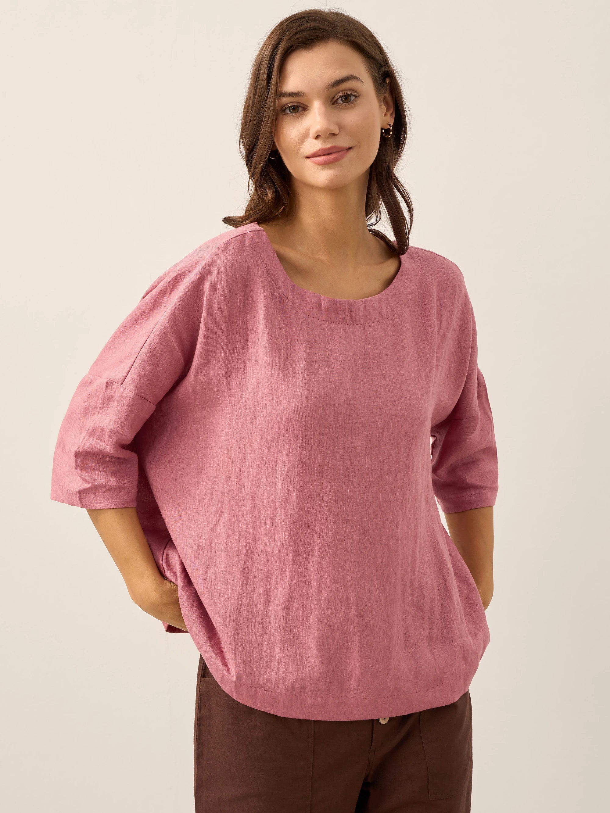 100% Linen Boatneck 3/4 Length Sleeve Top AURORA - Image 18