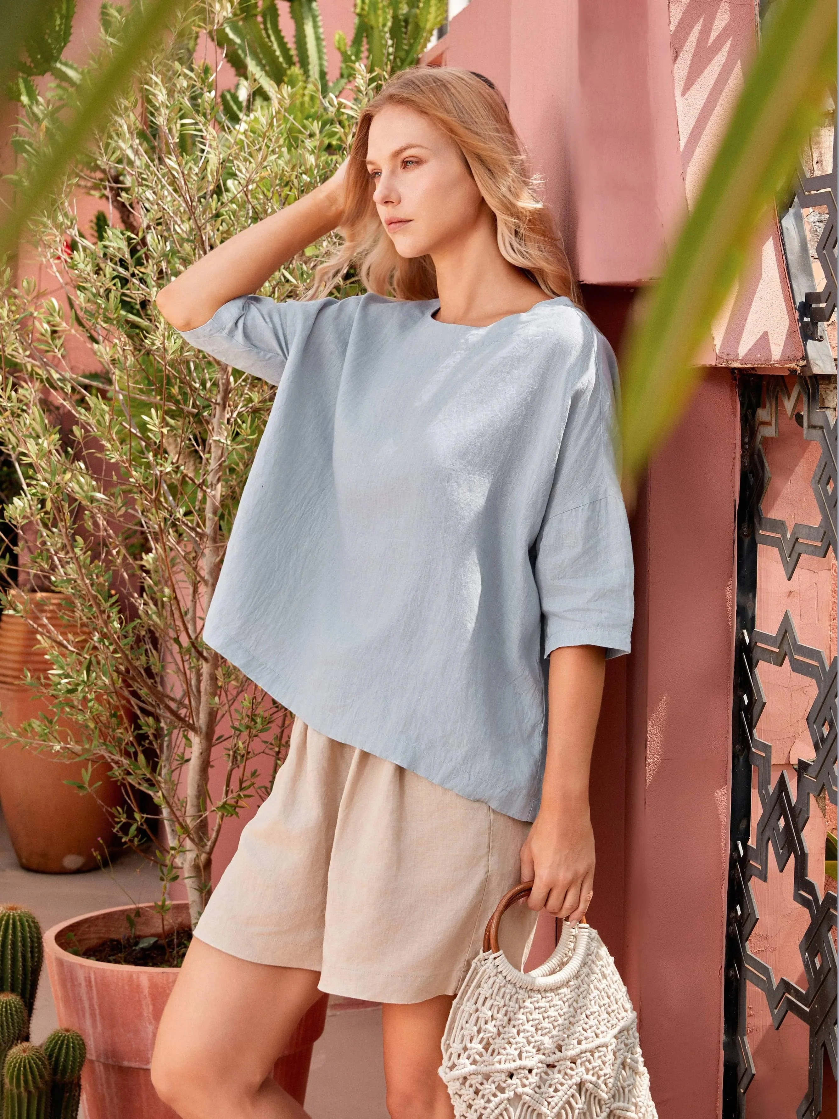 100% Linen Boatneck 3/4 Length Sleeve Top AURORA - Image 5