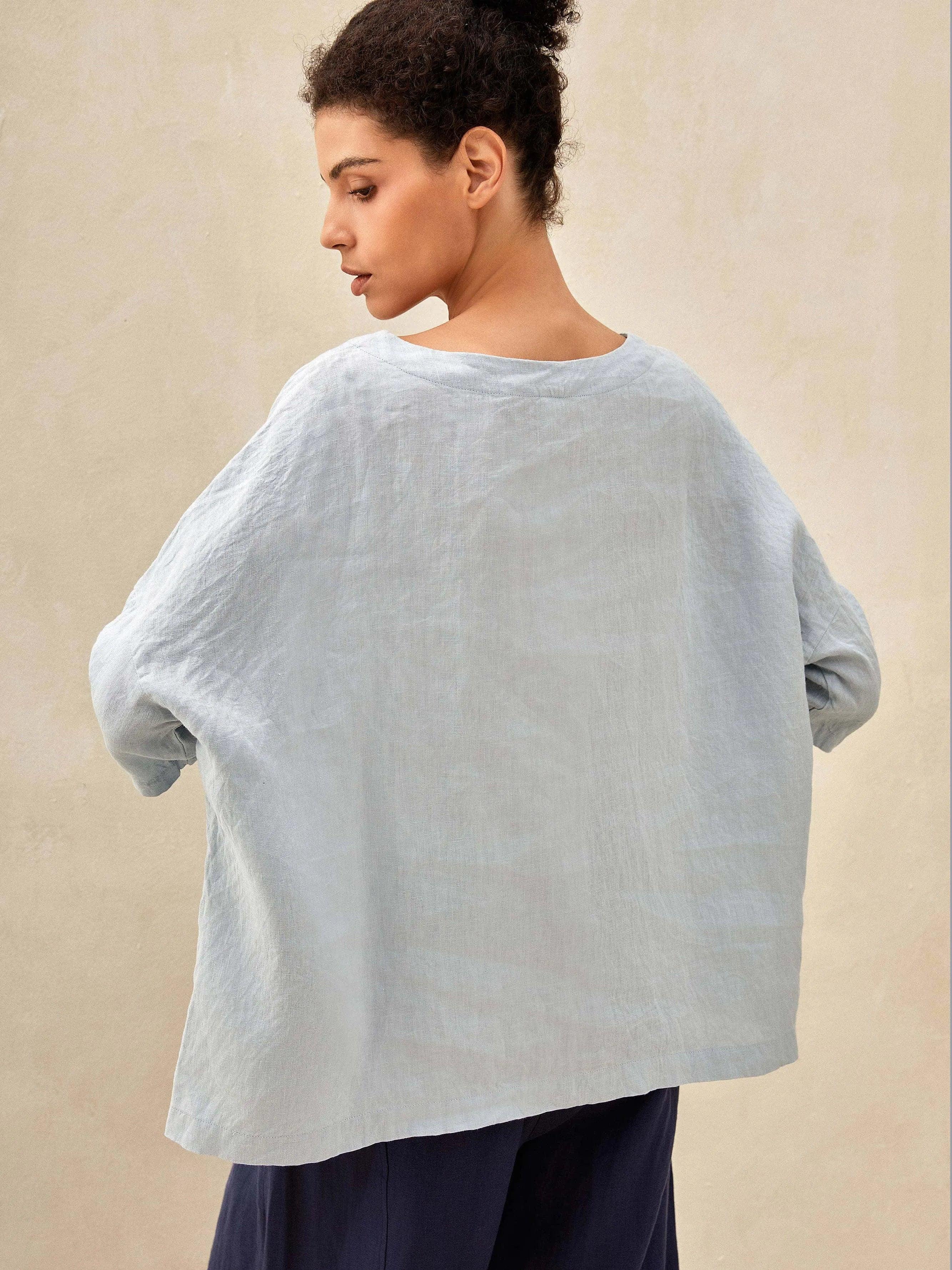 100% Linen Boatneck 3/4 Length Sleeve Top AURORA - Image 6