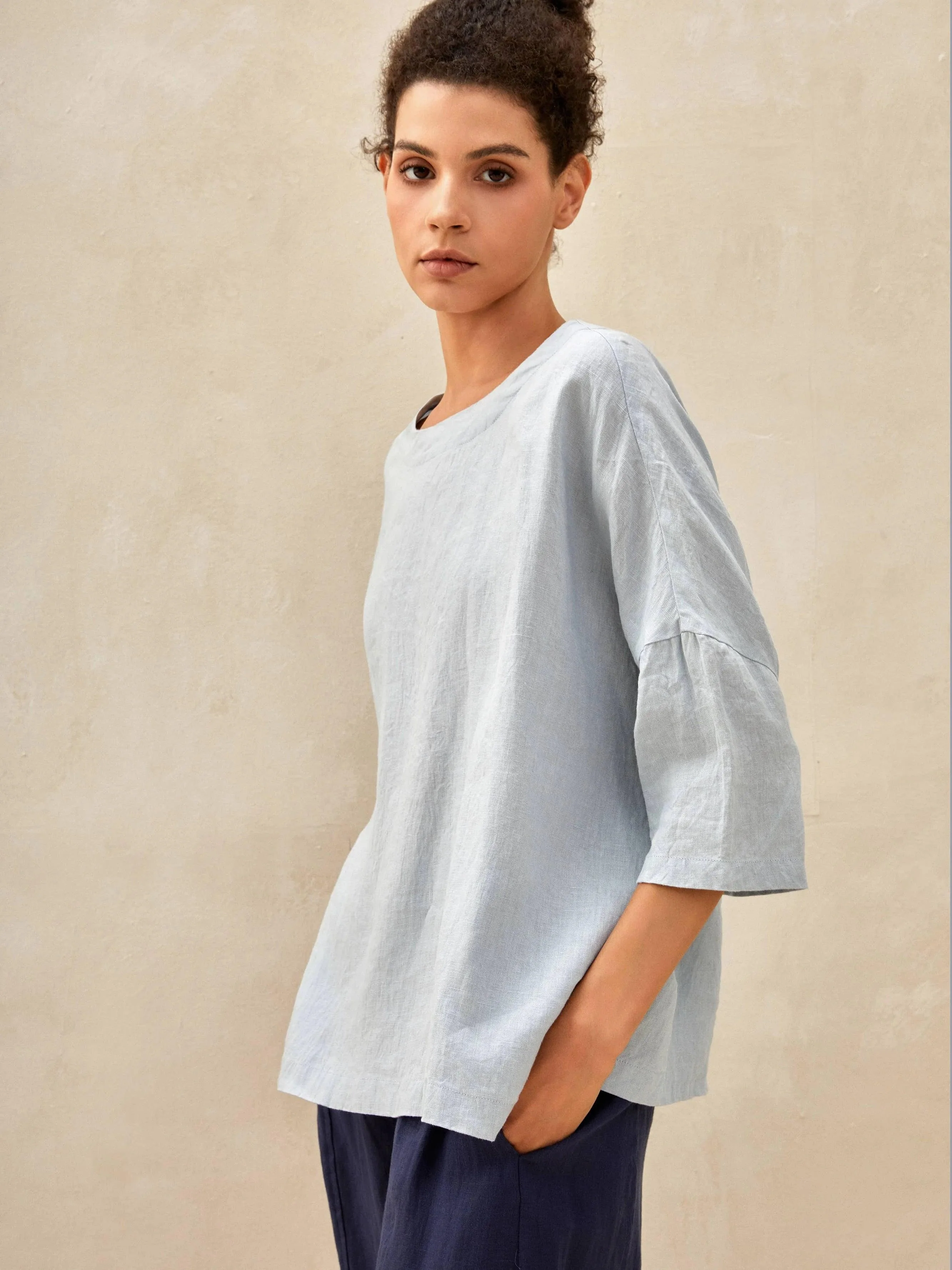 100% Linen Boatneck 3/4 Length Sleeve Top AURORA - Image 7