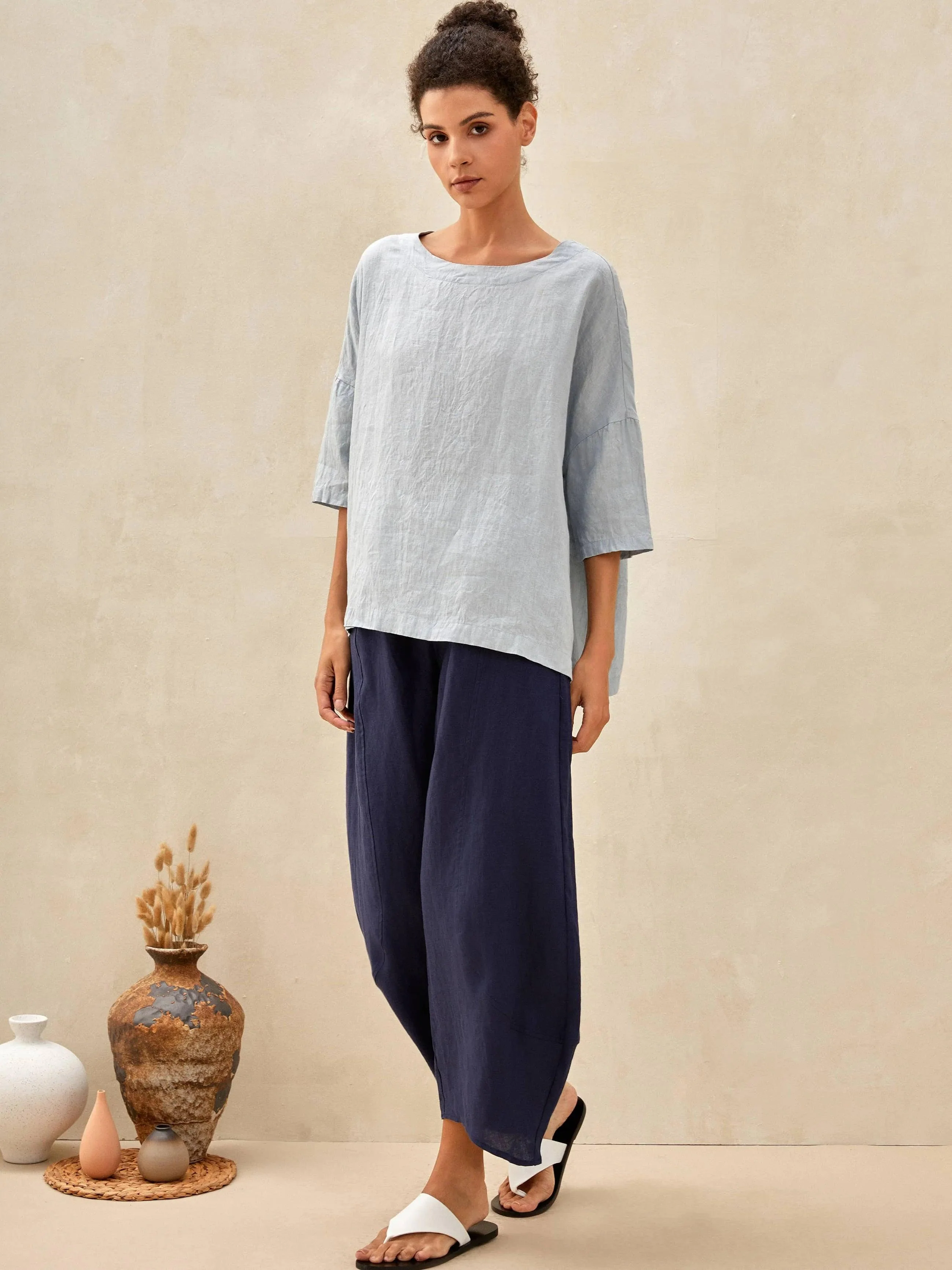 100% Linen Boatneck 3/4 Length Sleeve Top AURORA - Image 8
