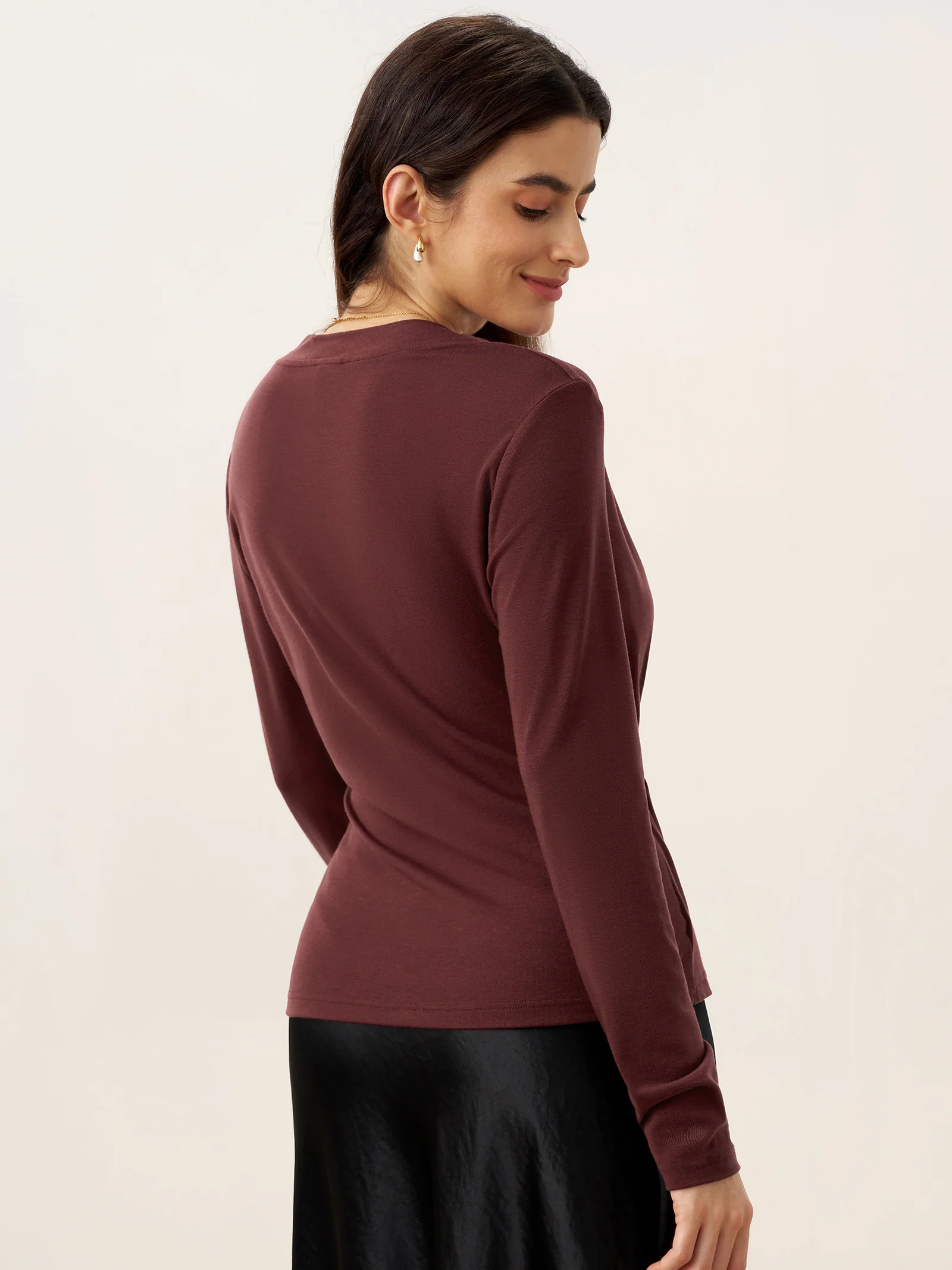 Wool Lyocell Asymmetric Ruched Overlap V-Neck Top TILLY - Image 11