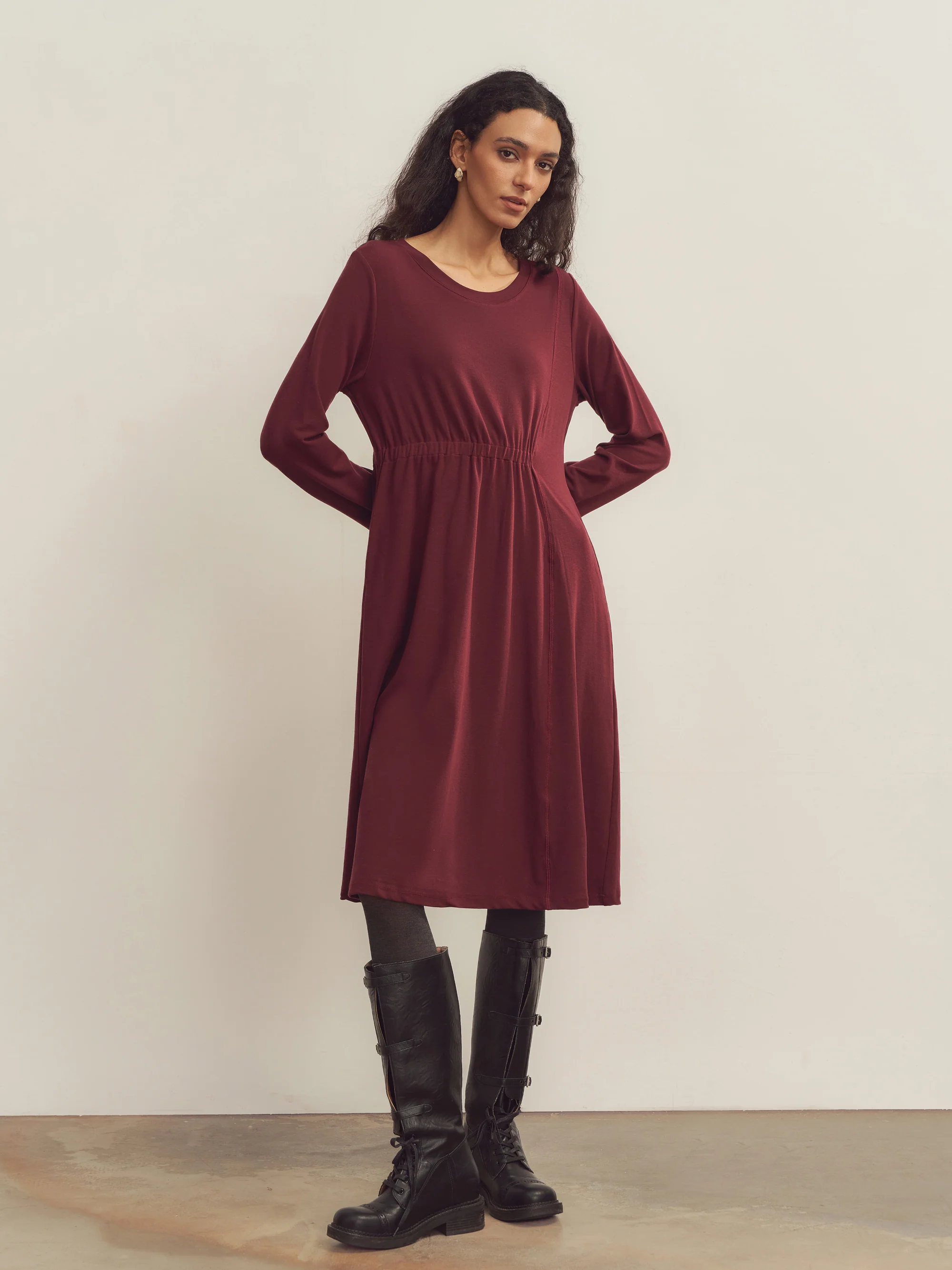Merino Wool Waist Shirring-Detail Dress - Image 13