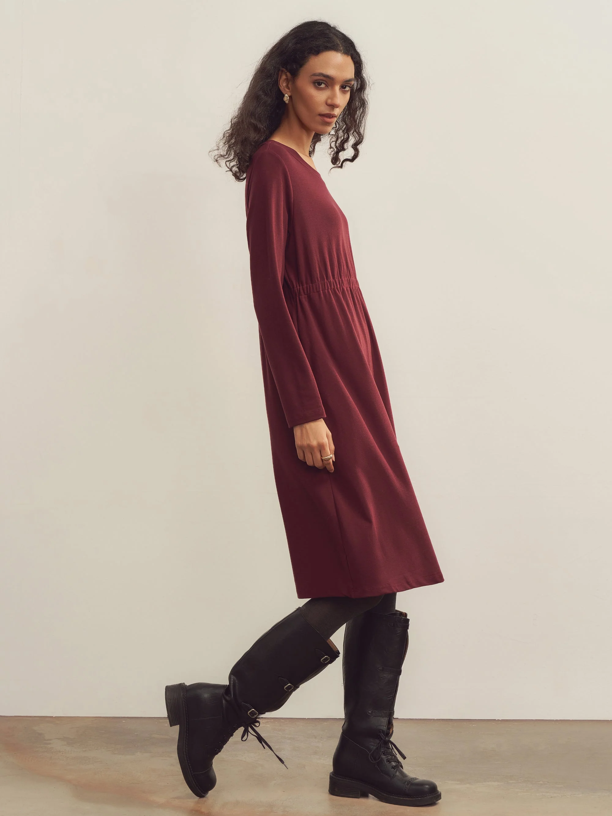Merino Wool Waist Shirring-Detail Dress - Image 2