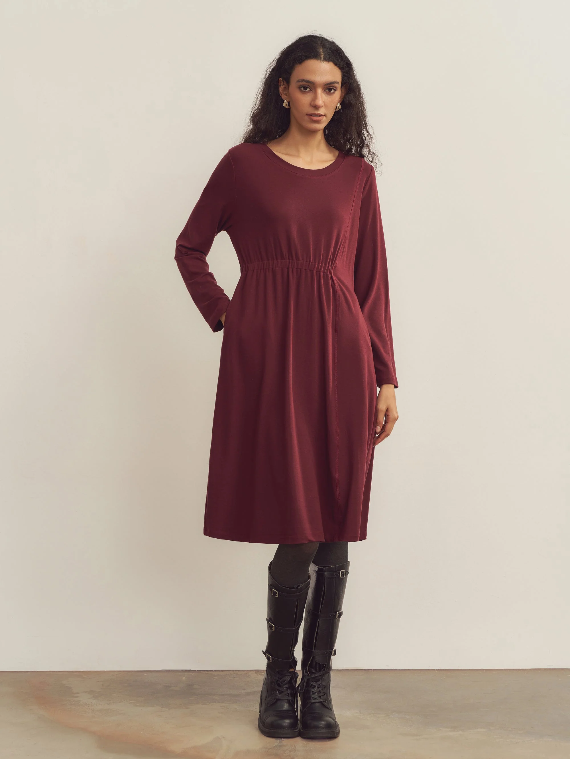 Merino Wool Waist Shirring-Detail Dress - Image 3