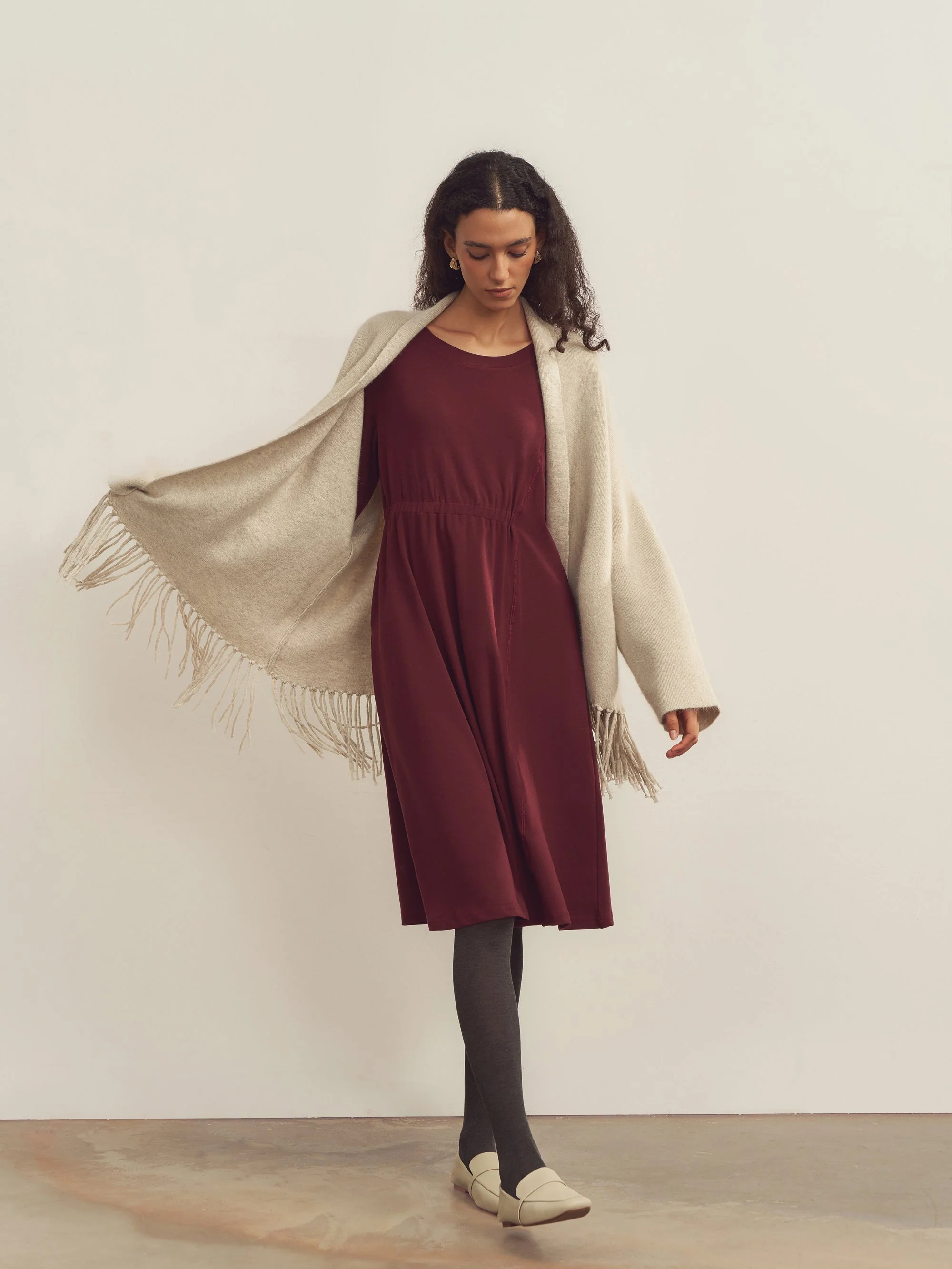 Merino Wool Waist Shirring-Detail Dress - Image 4