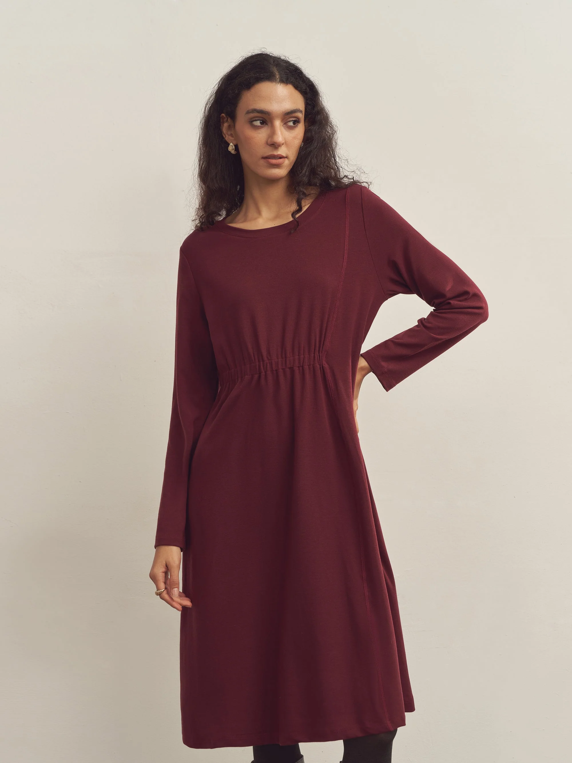 Merino Wool Waist Shirring-Detail Dress - Image 7