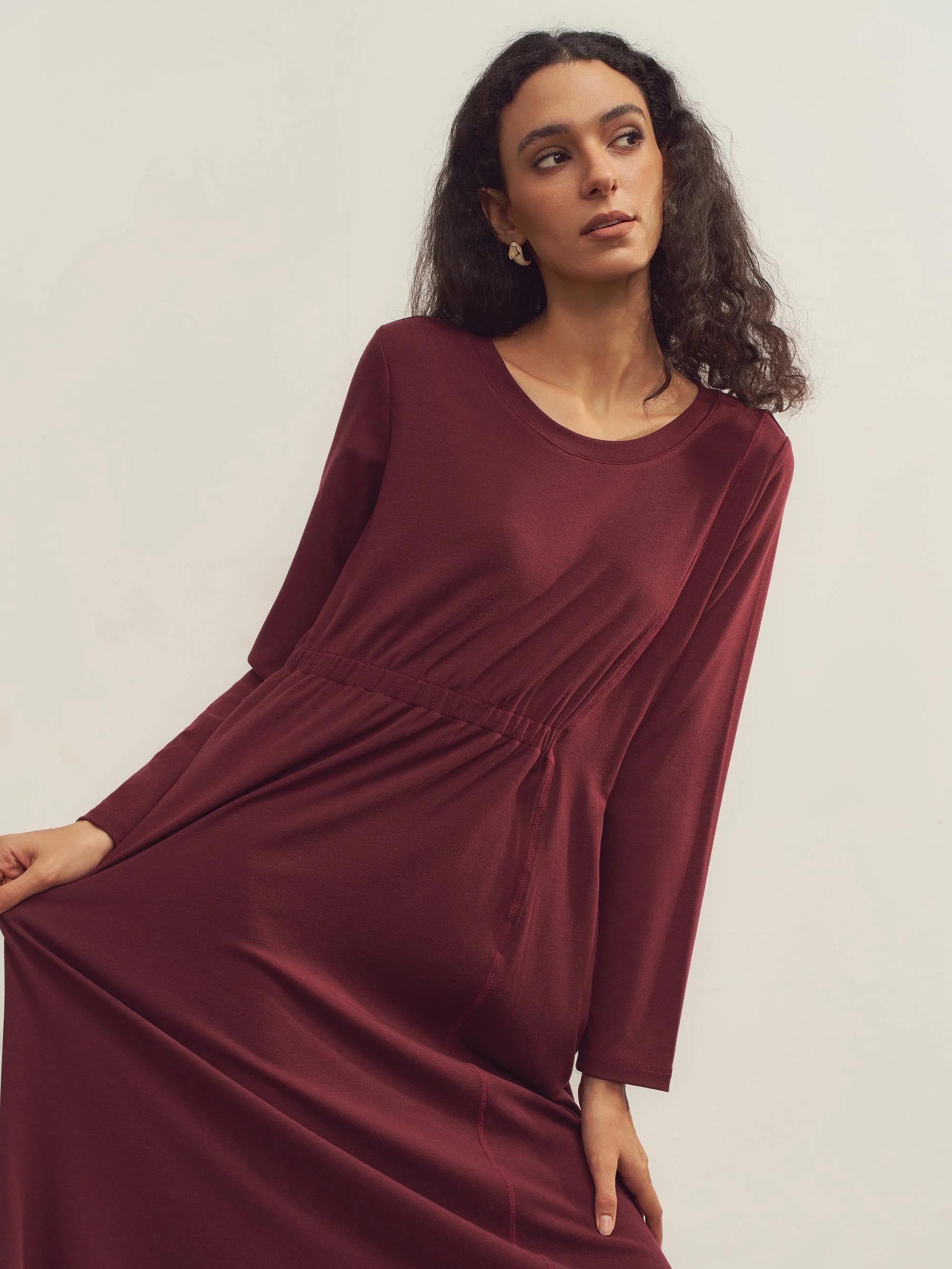Merino Wool Waist Shirring-Detail Dress - Image 8