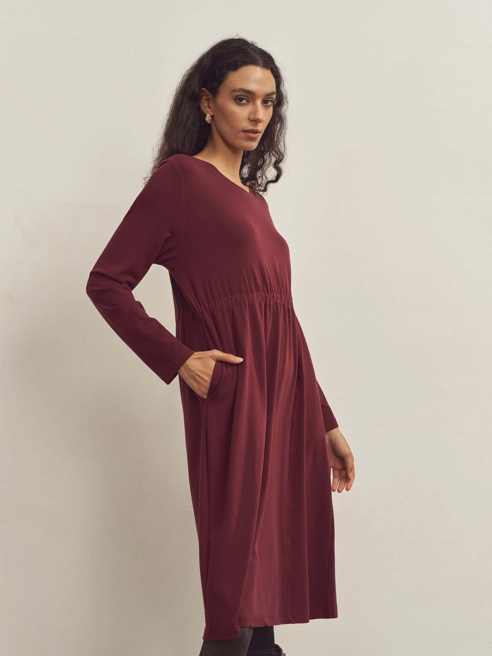 Merino Wool Waist Shirring-Detail Dress - Image 9