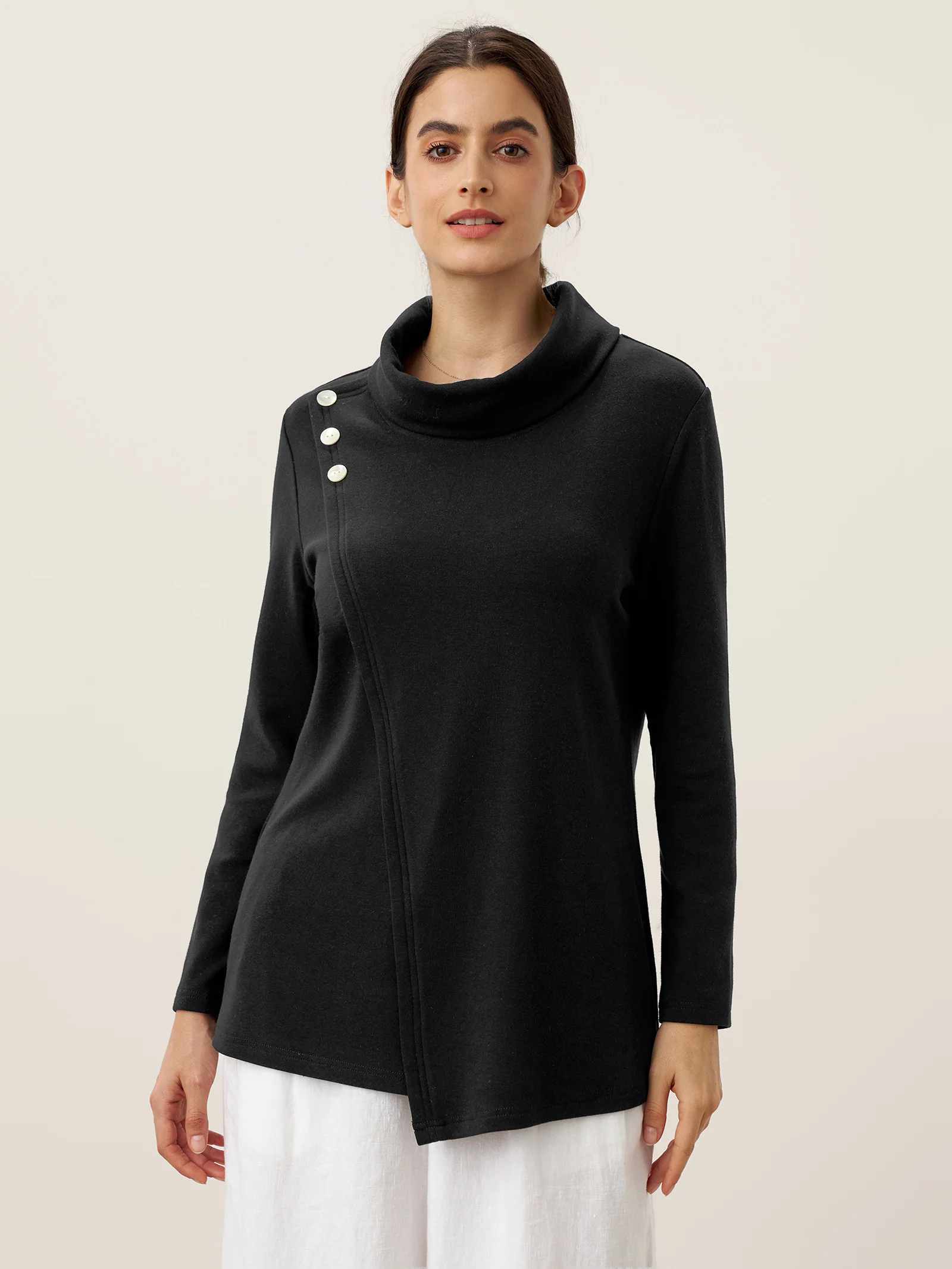 Lenzing Modal® Mock Neck Buttoned Stretch Top ZARIA - Image 10
