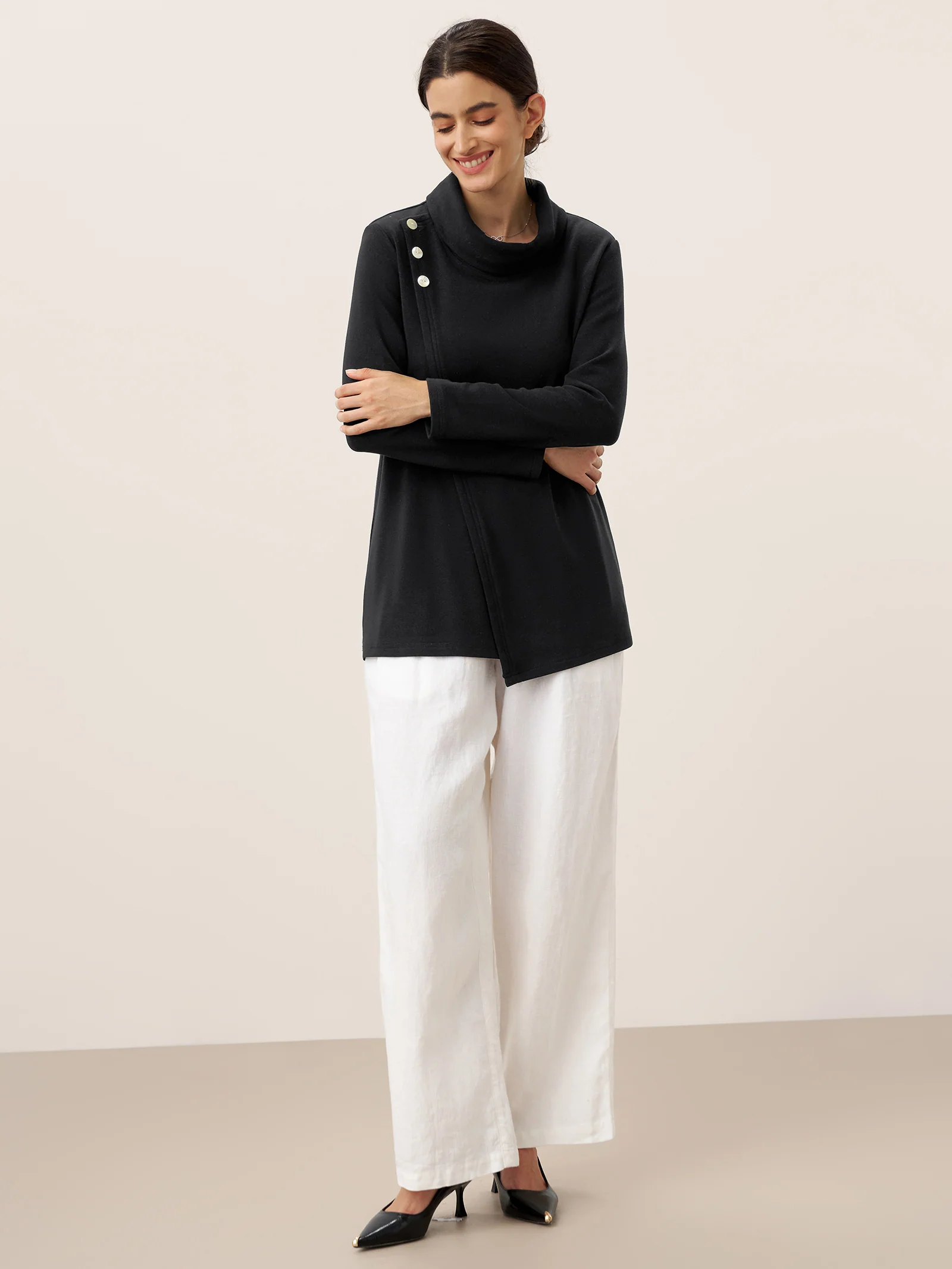 Lenzing Modal® Mock Neck Buttoned Stretch Top ZARIA - Image 13