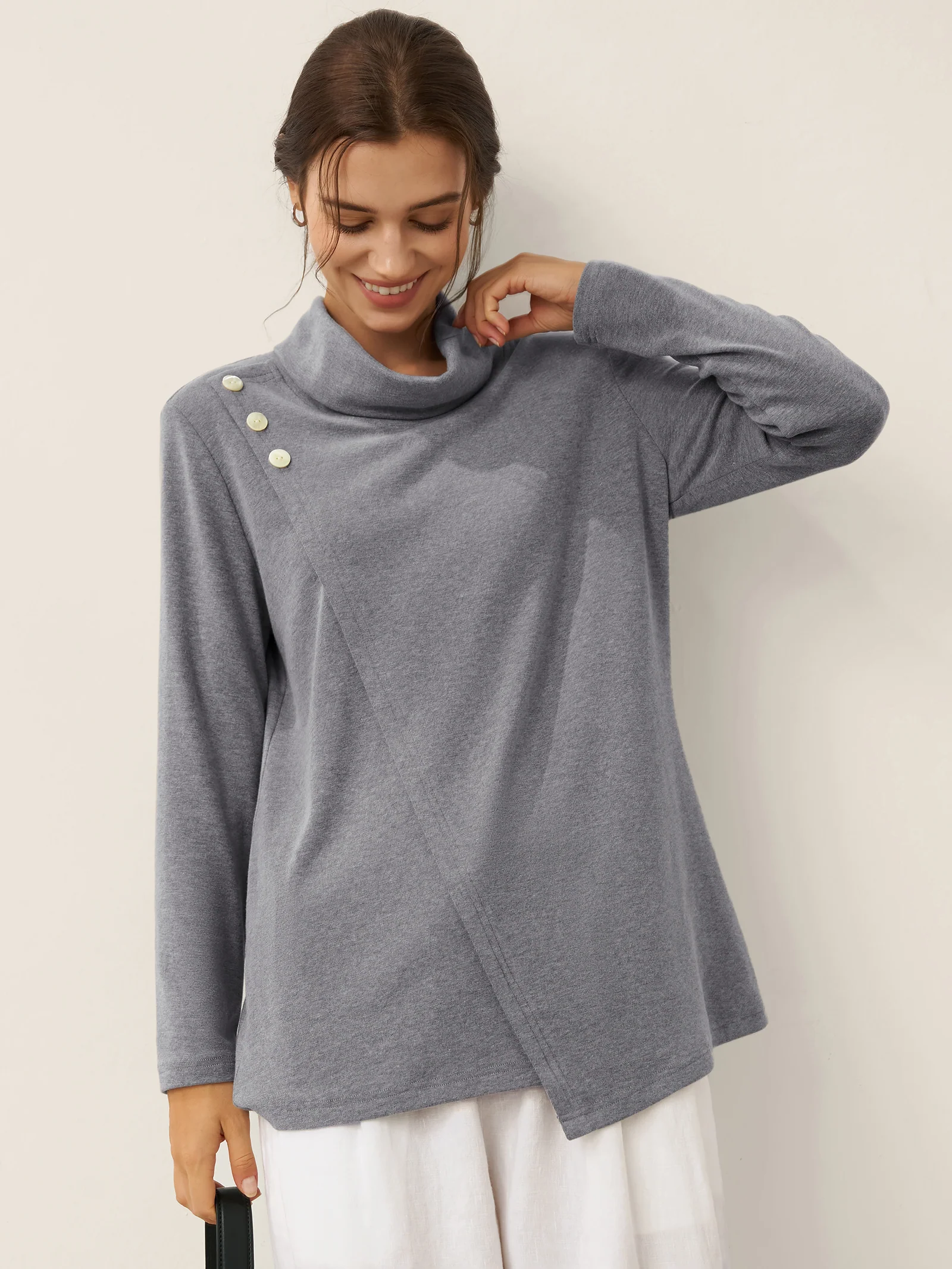 Lenzing Modal® Mock Neck Buttoned Stretch Top ZARIA - Image 4