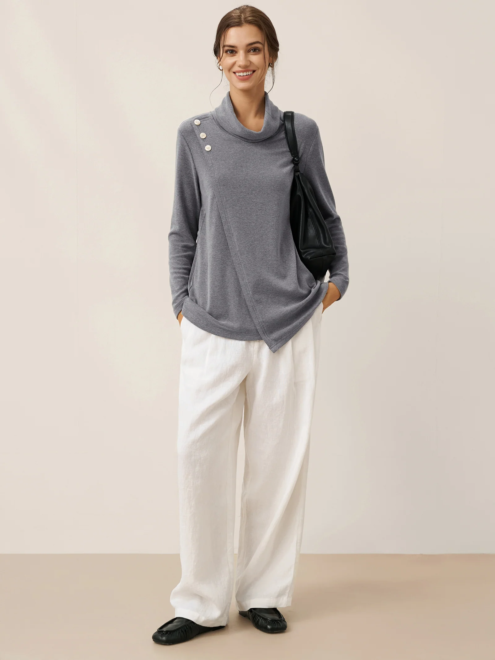 Lenzing Modal® Mock Neck Buttoned Stretch Top ZARIA - Image 5