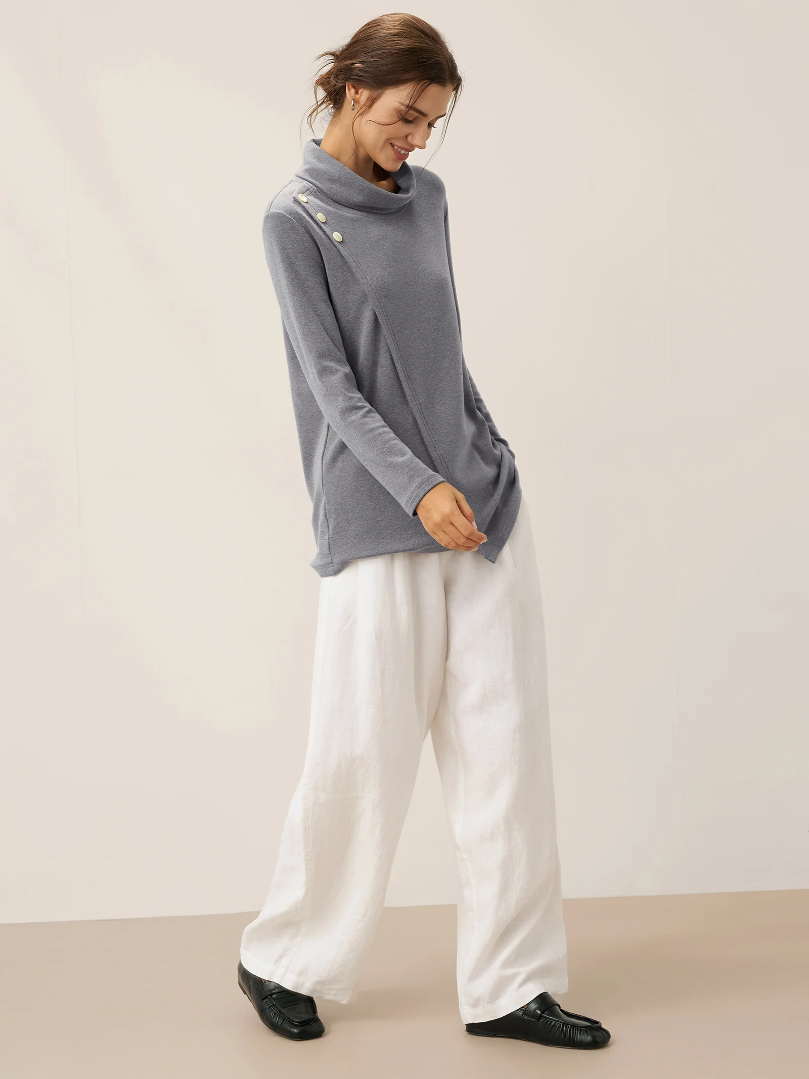 Lenzing Modal® Mock Neck Buttoned Stretch Top ZARIA - Image 6