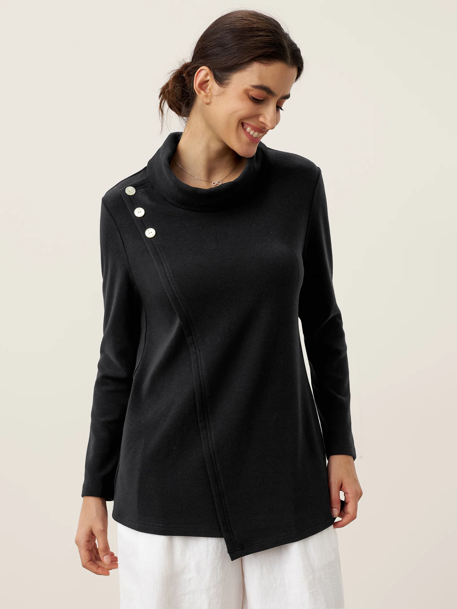 Lenzing Modal® Mock Neck Buttoned Stretch Top ZARIA - Image 7