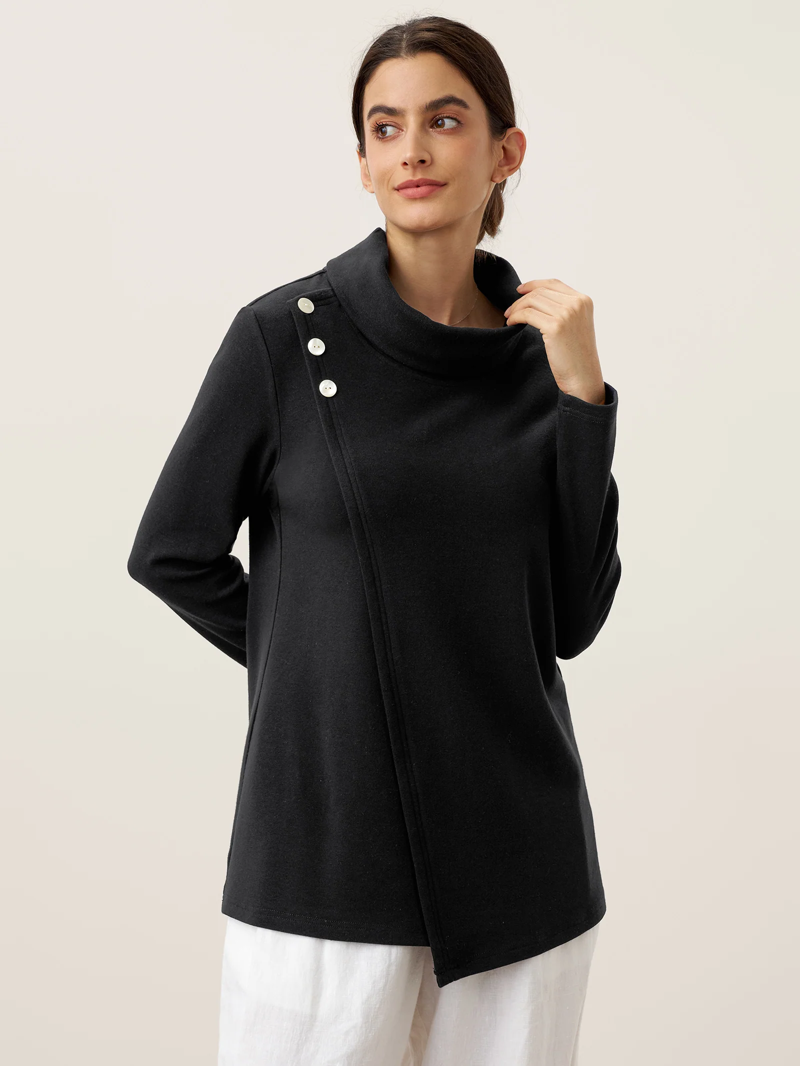Lenzing Modal® Mock Neck Buttoned Stretch Top ZARIA - Image 8