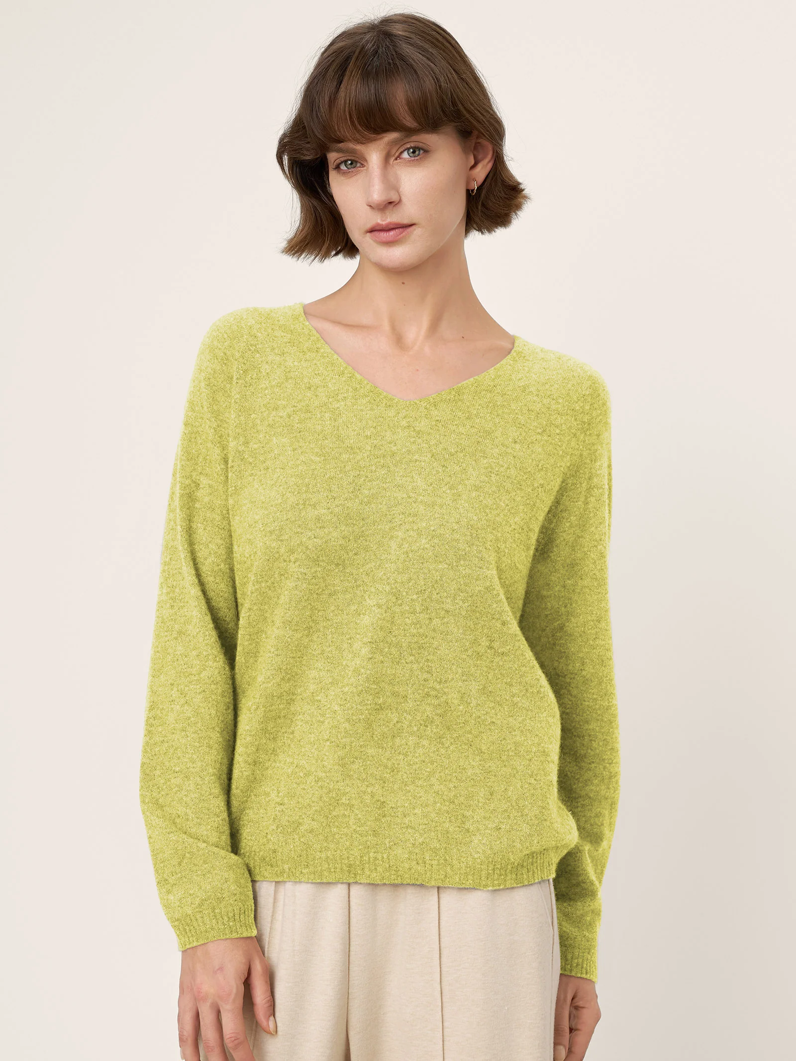 Mongolian Cashmere & Mulberry Silk Seamless Ribbed Trim V-Neck Sweater TESSA - Image 11