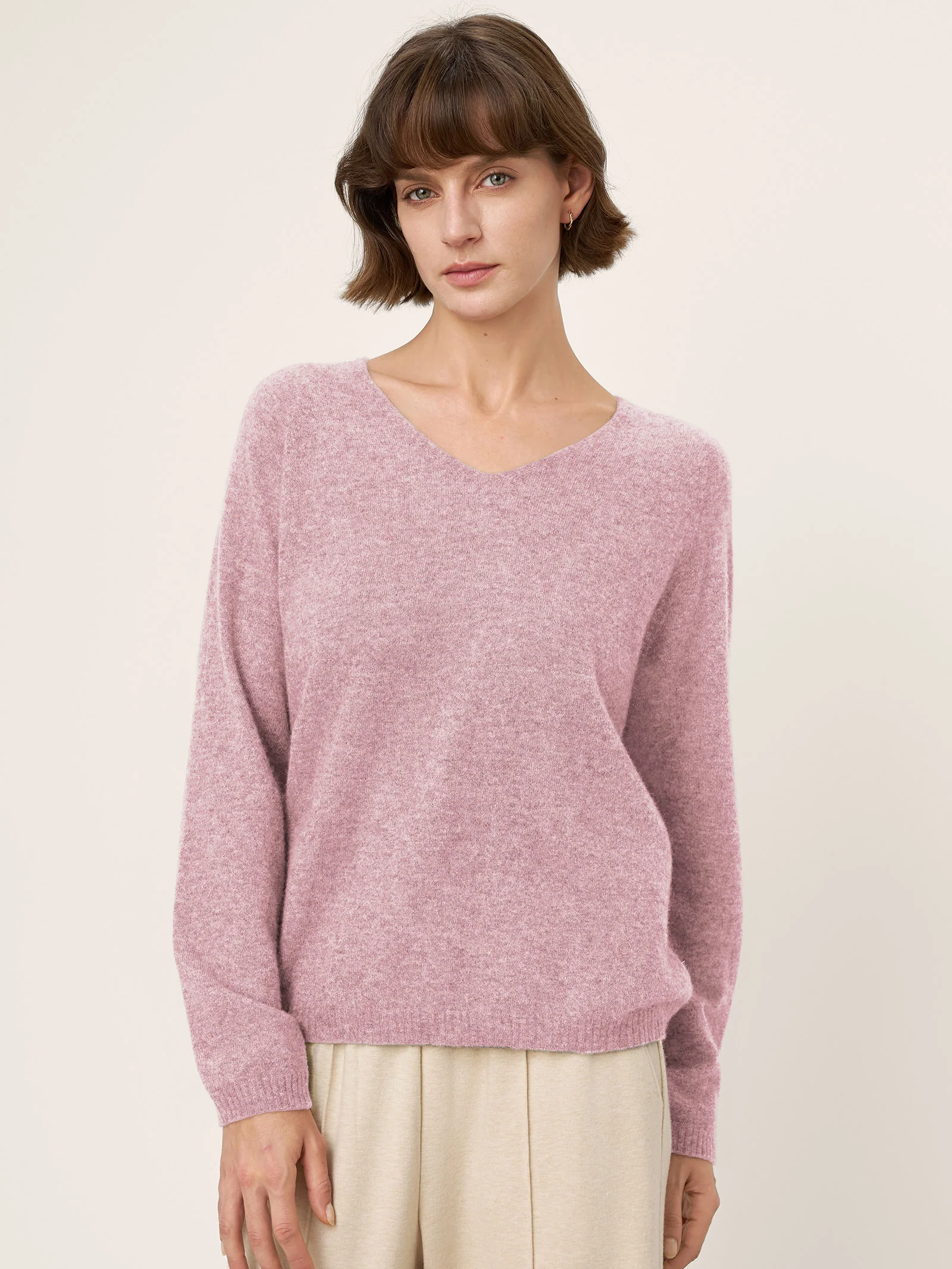 Mongolian Cashmere & Mulberry Silk Seamless Ribbed Trim V-Neck Sweater TESSA - Image 15