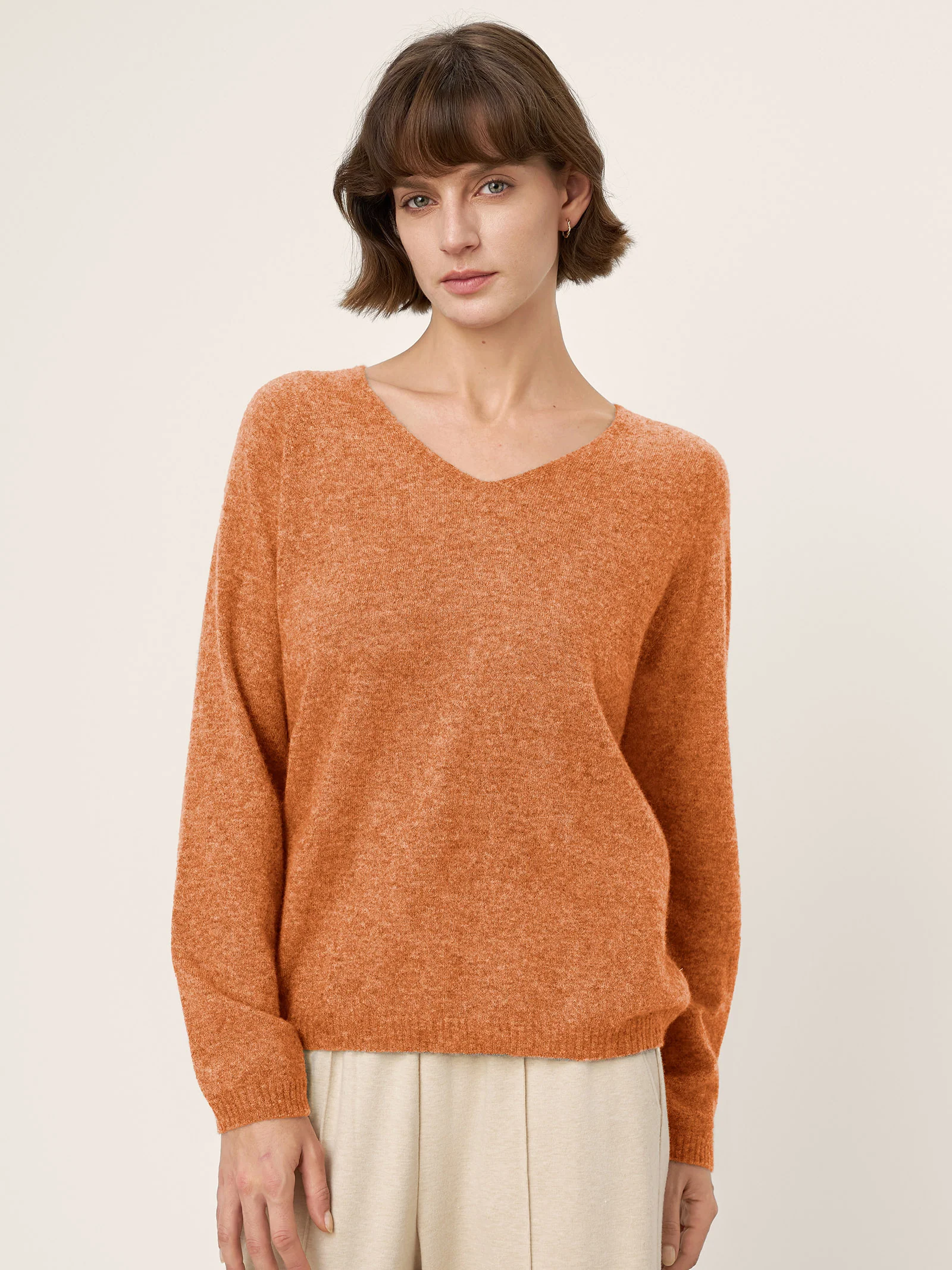Mongolian Cashmere & Mulberry Silk Seamless Ribbed Trim V-Neck Sweater TESSA - Image 17