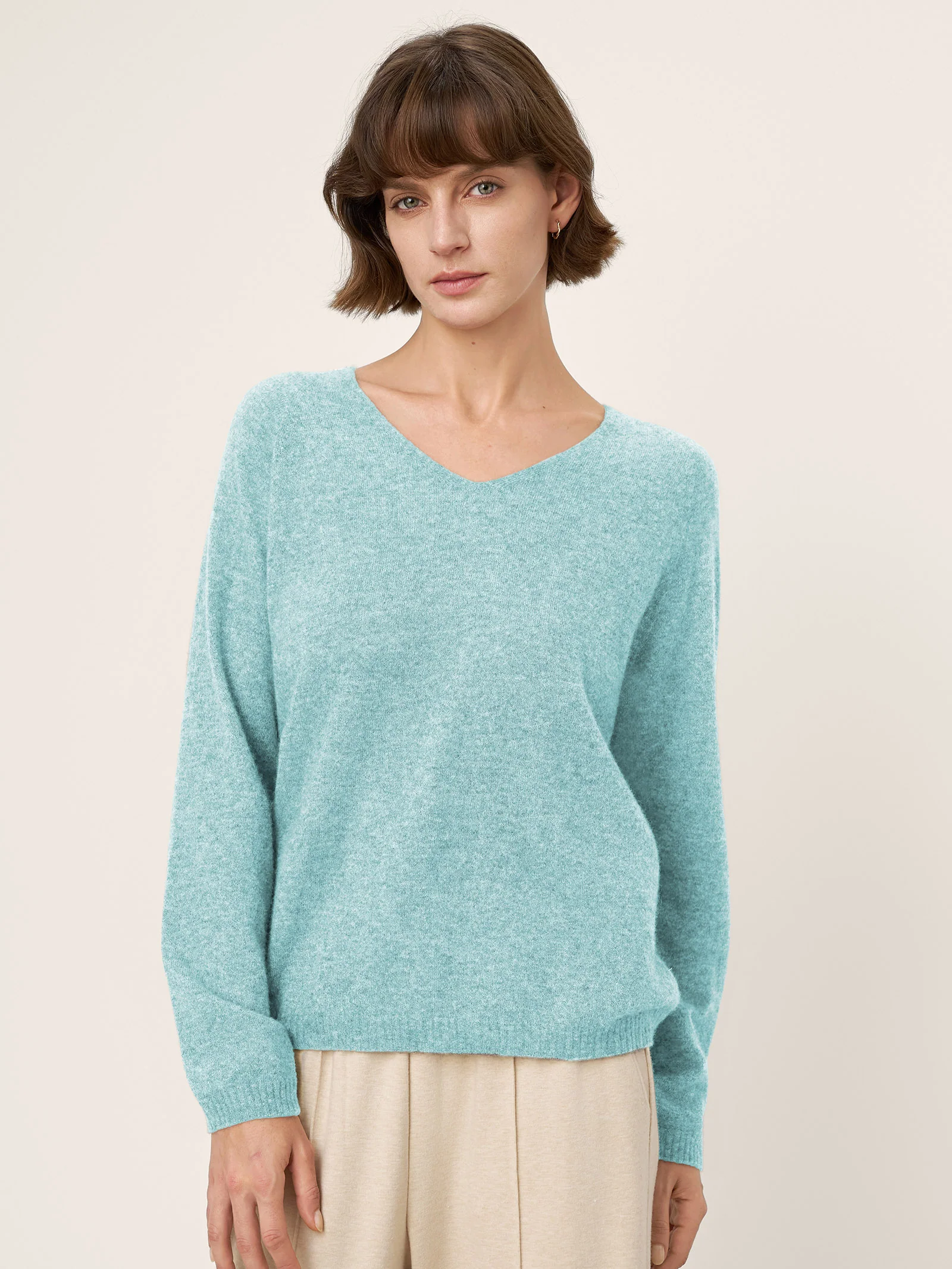 Mongolian Cashmere & Mulberry Silk Seamless Ribbed Trim V-Neck Sweater TESSA - Image 19