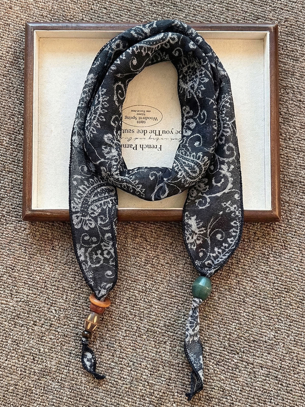 Multi-Functional Floral Satin Scarf With Jade Bead Accents - Image 3