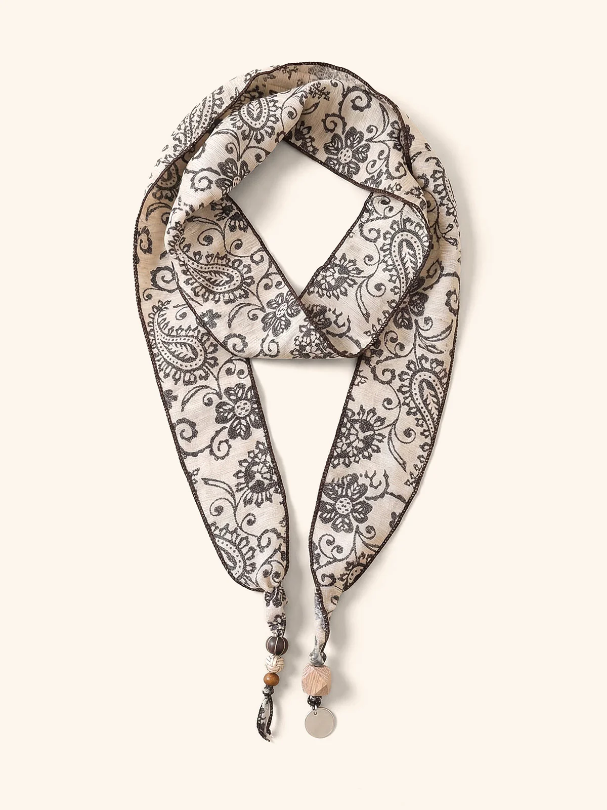 Multi-Functional Floral Satin Scarf With Jade Bead Accents - Image 5