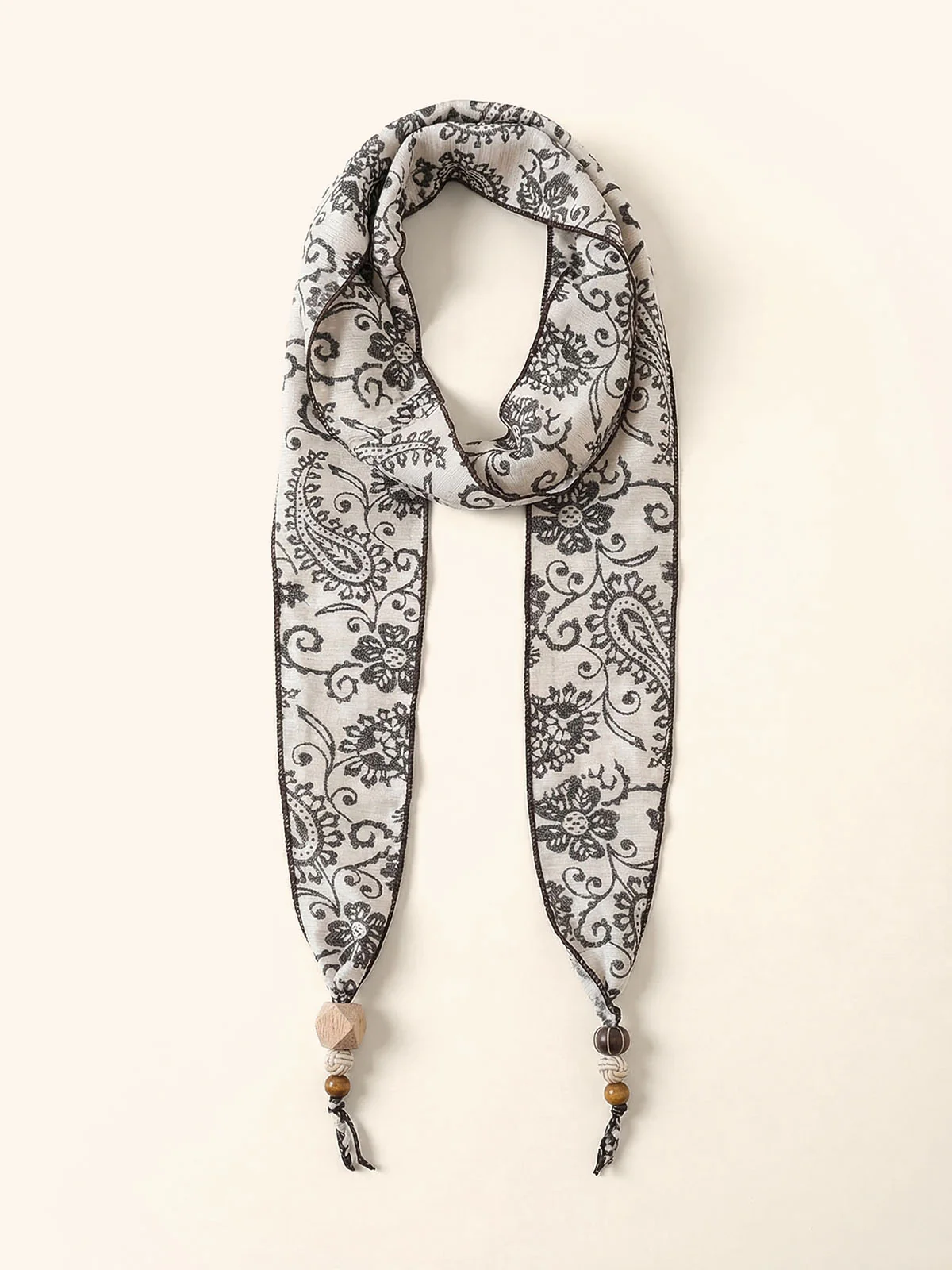 Multi-Functional Floral Satin Scarf With Jade Bead Accents - Image 7